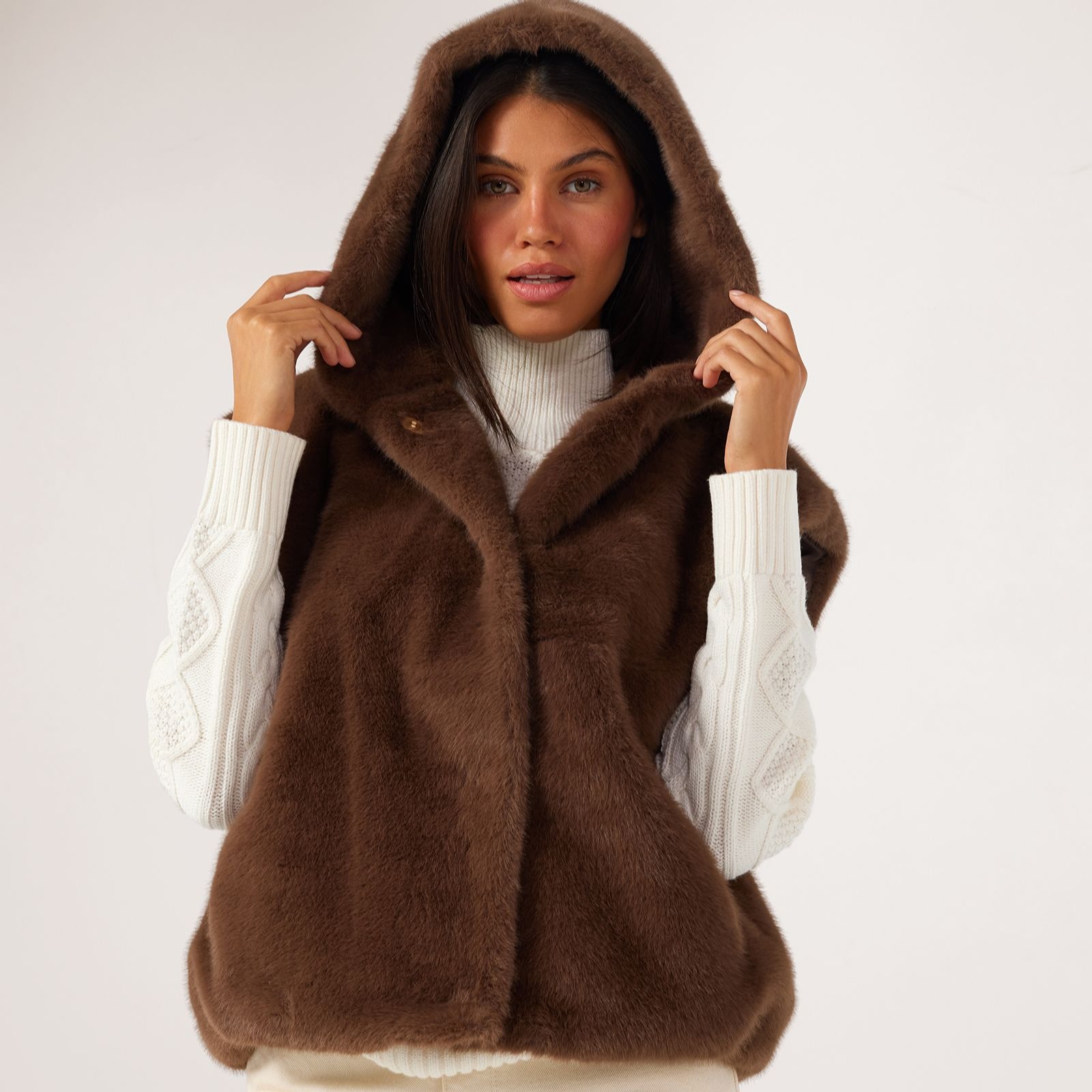 Malissa J Faux Fur Gilet With Hood