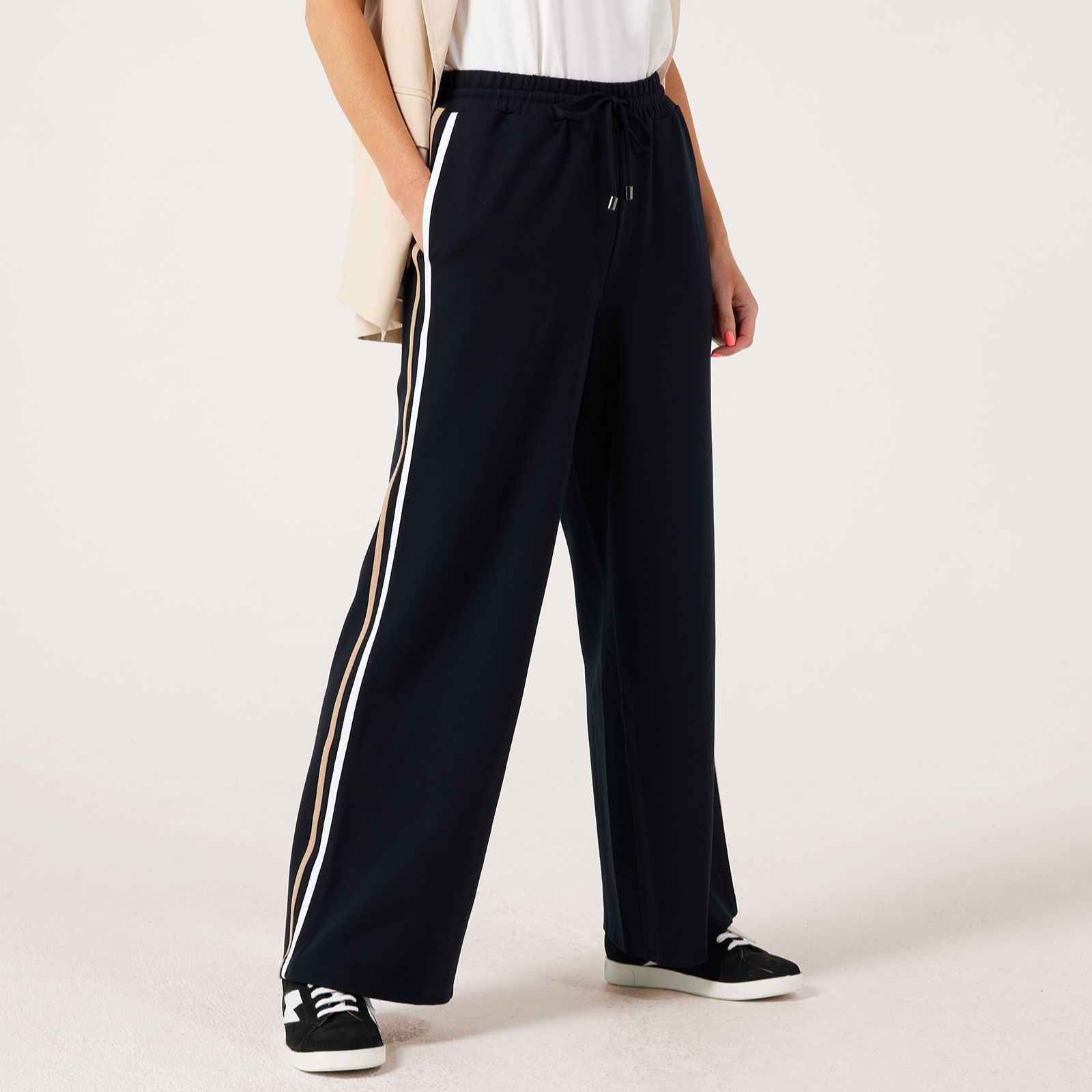 Denim & Co. Side Stripe Wide Leg Trouser Petite