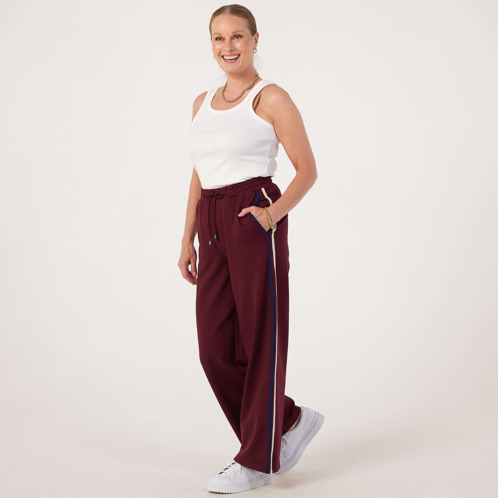 Denim & Co. Side Stripe Wide Leg Trouser Petite
