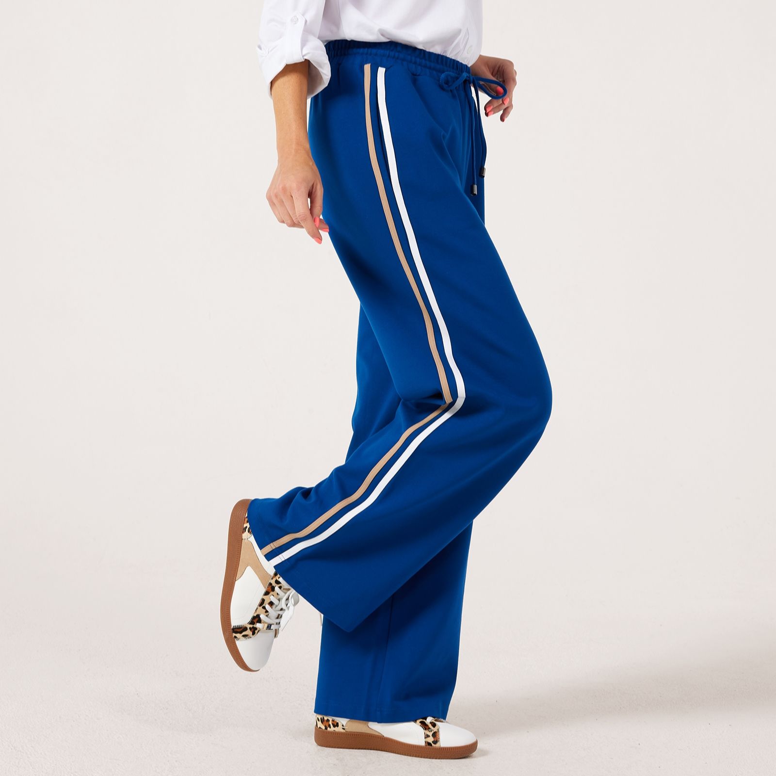 Denim & Co. Side Stripe Wide Leg Trouser Petite