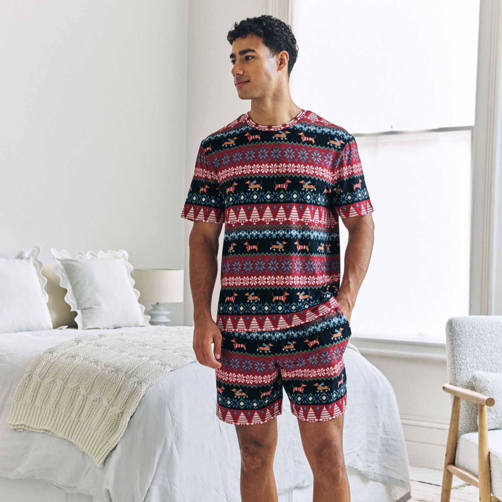 Chelsea Peers Men's Festive Pyjama Set Sausage Dog
