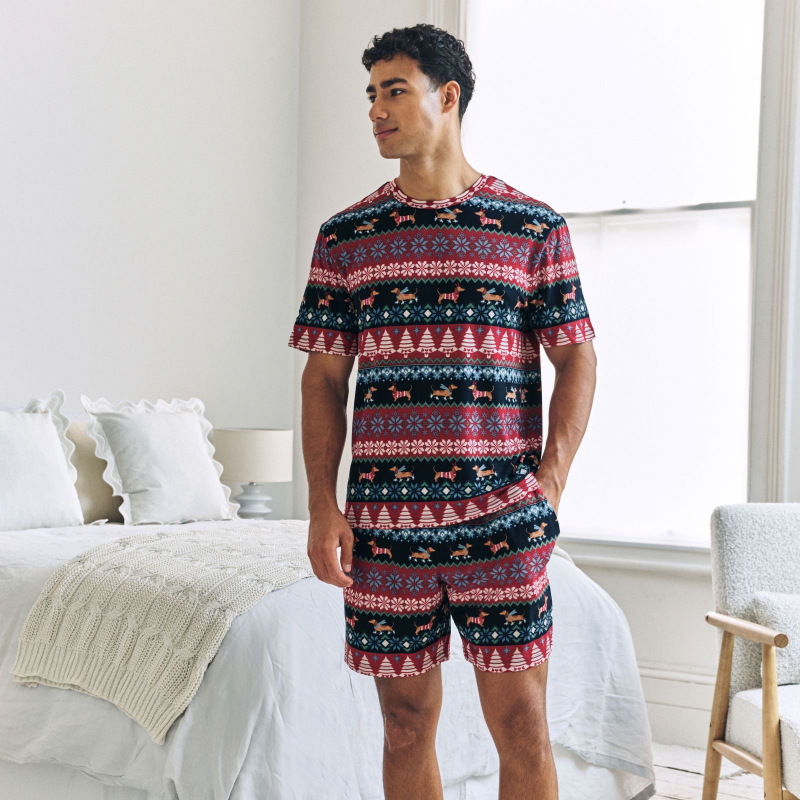 Chelsea Peers Men's Festive Pyjama Set Sausage Dog
