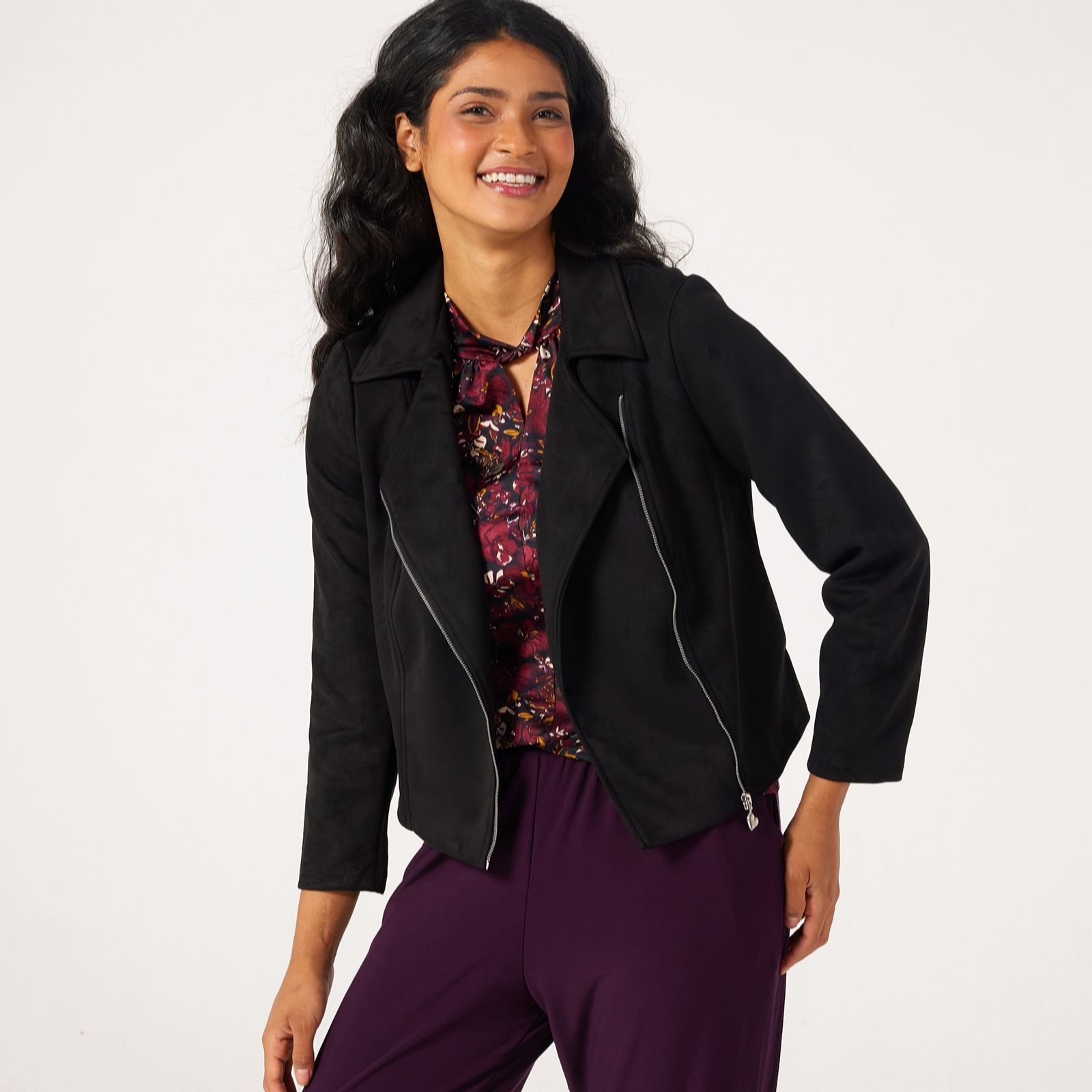 Kim & Co Stretch Faux-Suede Moto Jacket