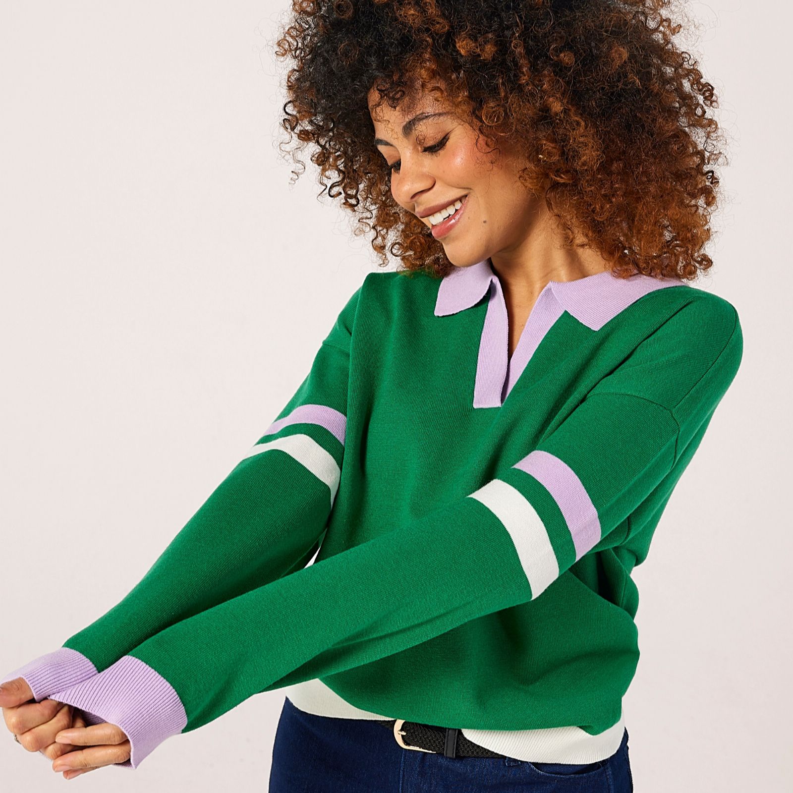 Denim & Co. Colour Block Collared Jumper