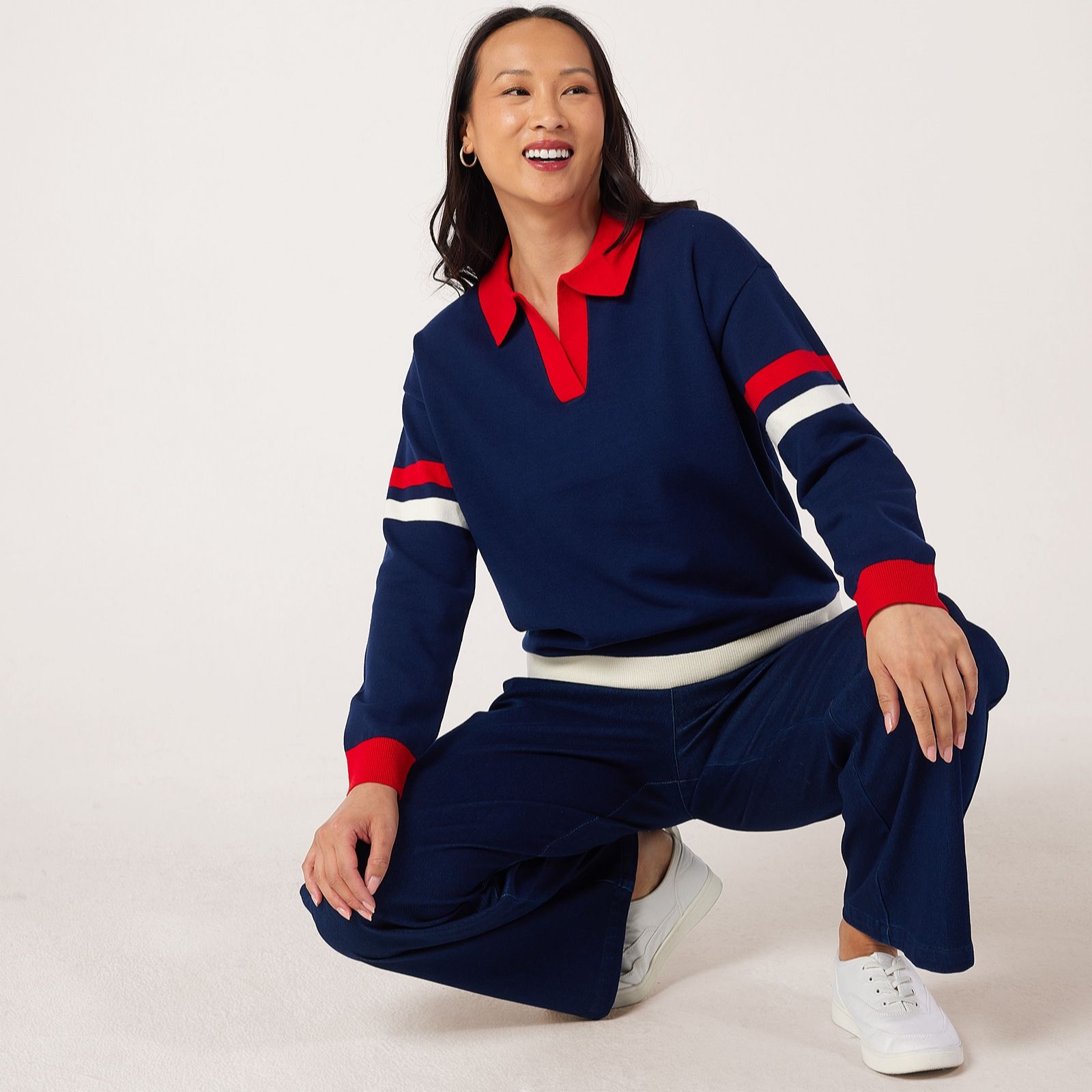 Denim & Co. Colour Block Collared Jumper