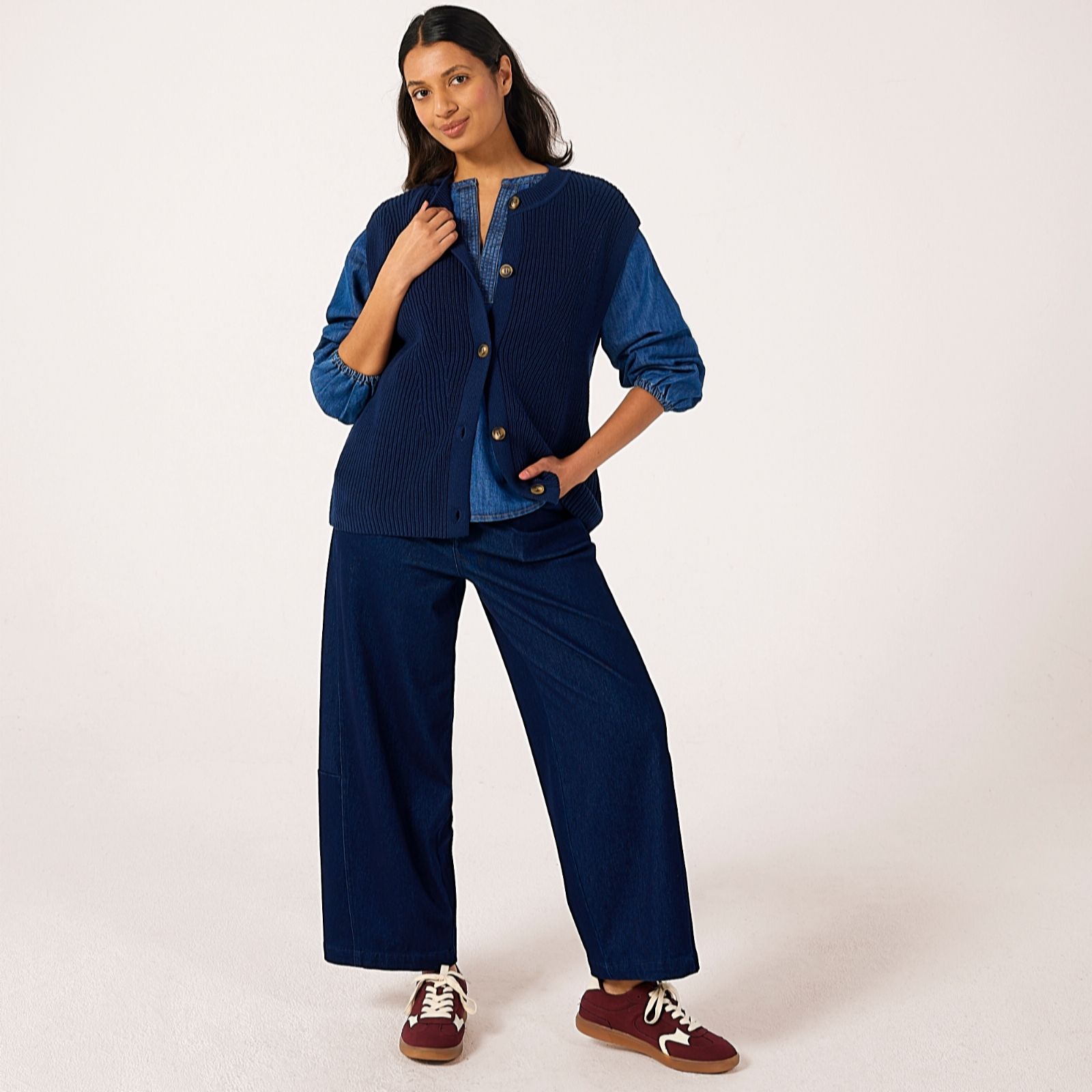 Denim & Co. Knitted Button Through Waistcoat