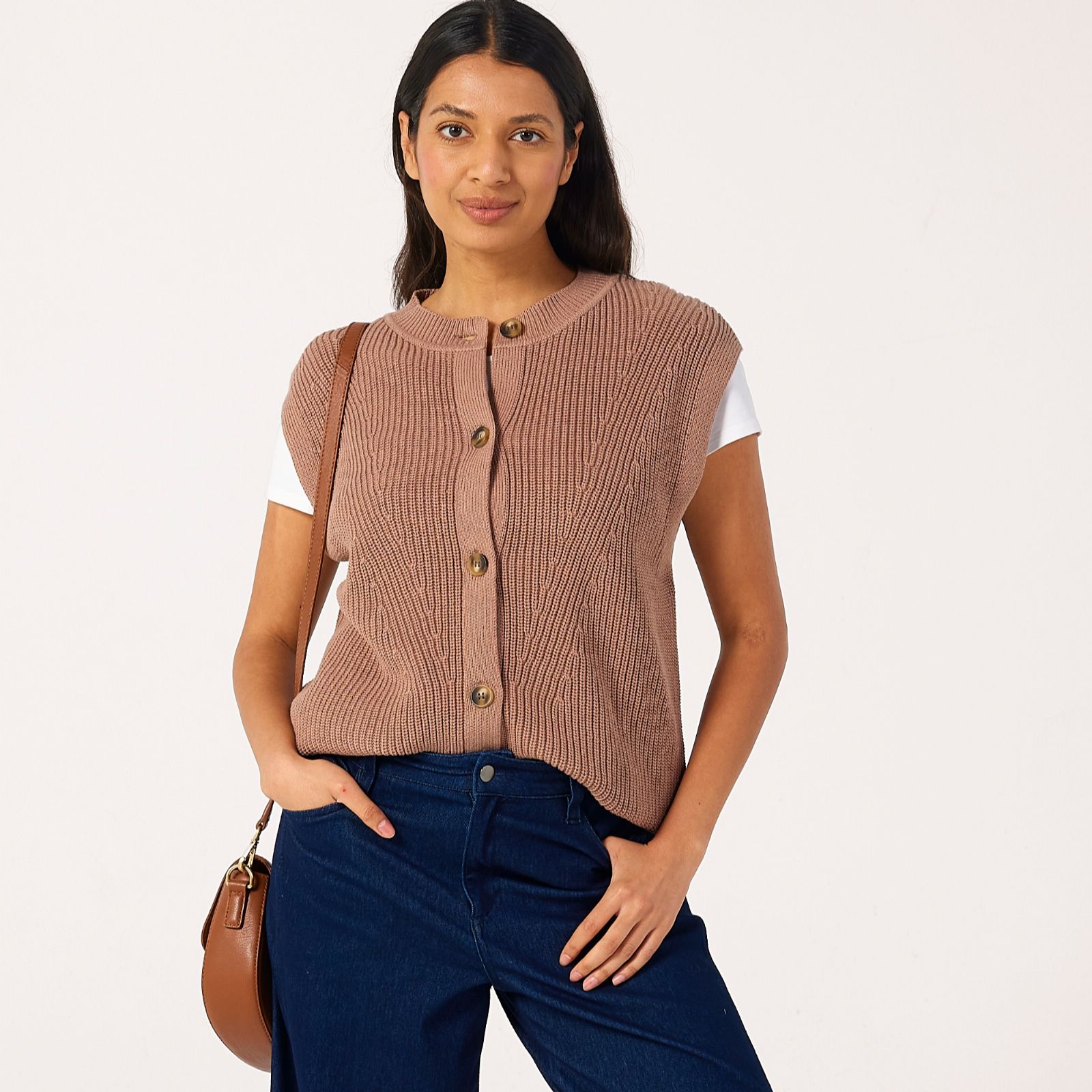 Denim & Co. Knitted Button Through Waistcoat