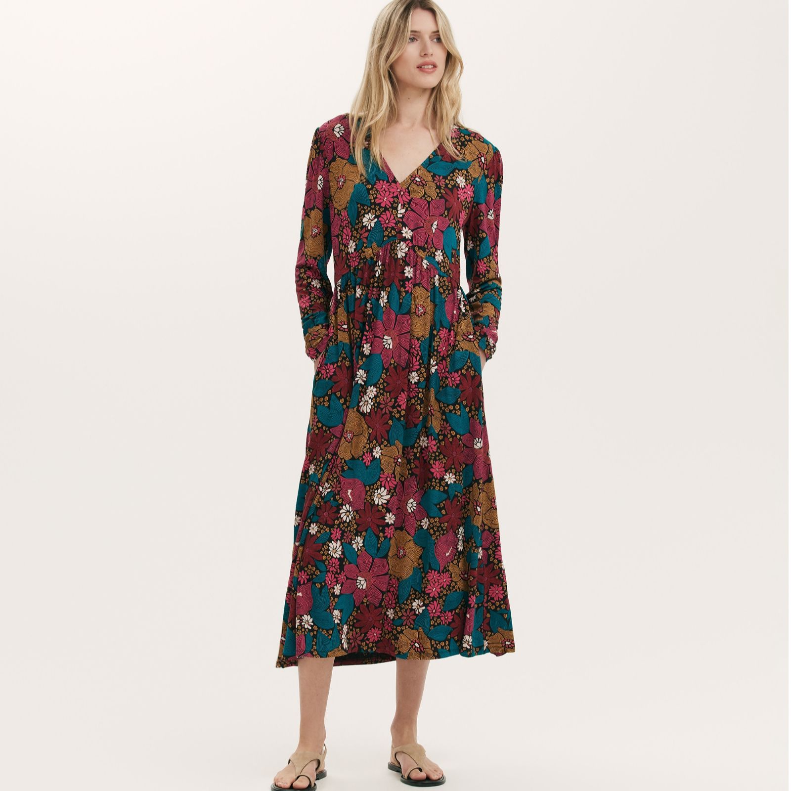 Finery London Madelyn Jersey Printed Long Sleeve Midi Dress