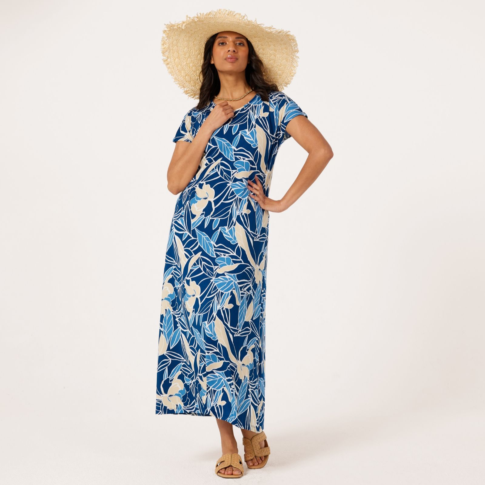 Kim & Co Printed Brazil Jersey Short Dolman Sleeve Maxi Dress