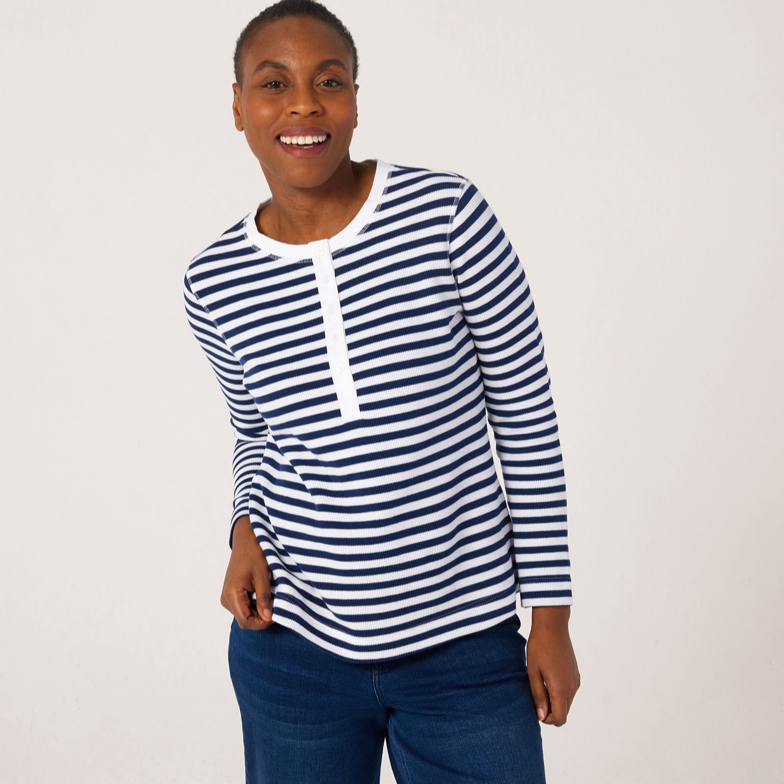Ben De Lisi Striped Grandad Collar Waffle Jersey