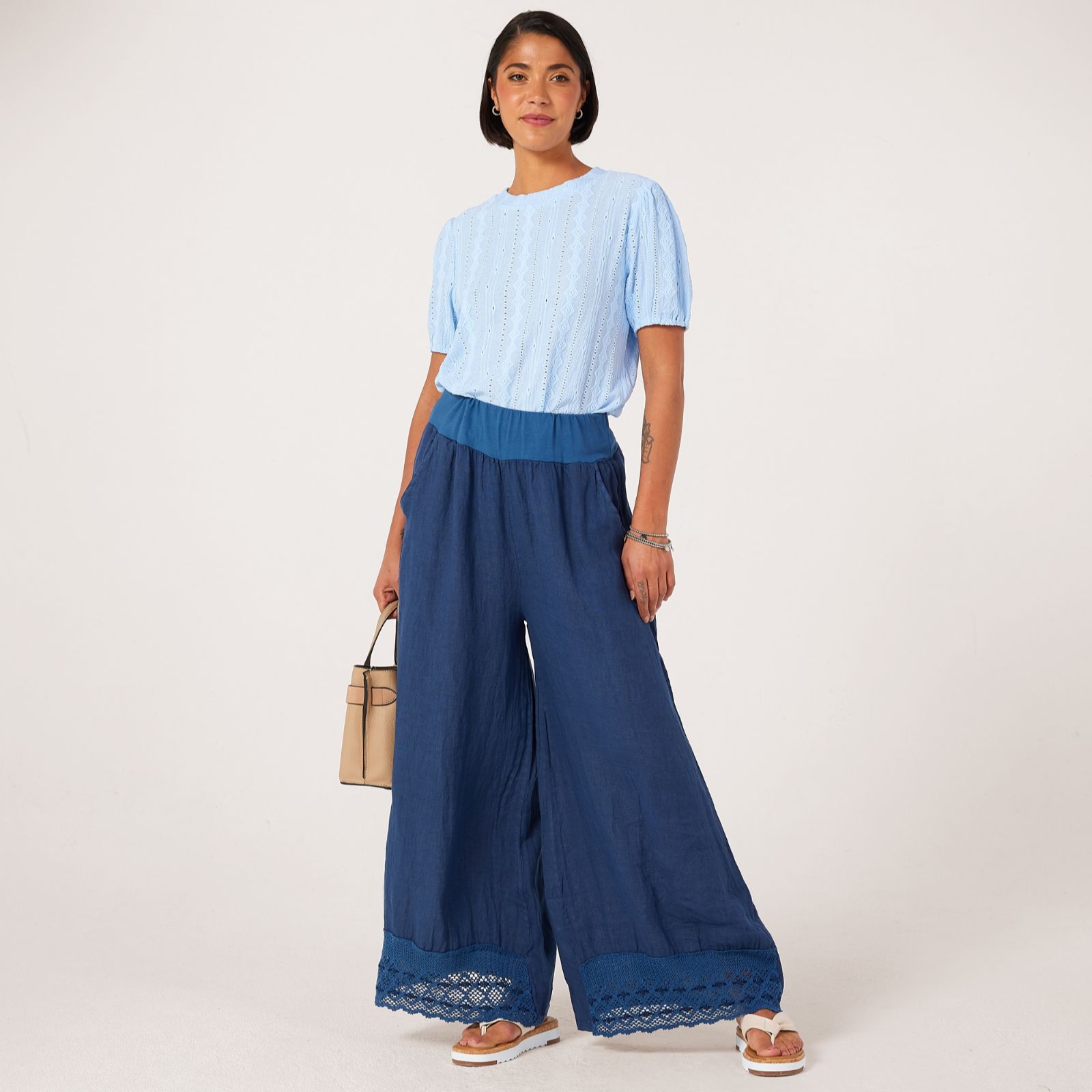 Izabel London Trim Detail Wide Leg Trousers