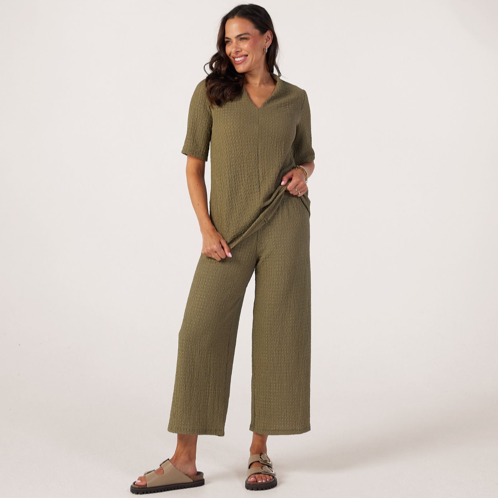 Kim & Co Mini Pop Knit Wide Leg Ankle Length Trousers Petite