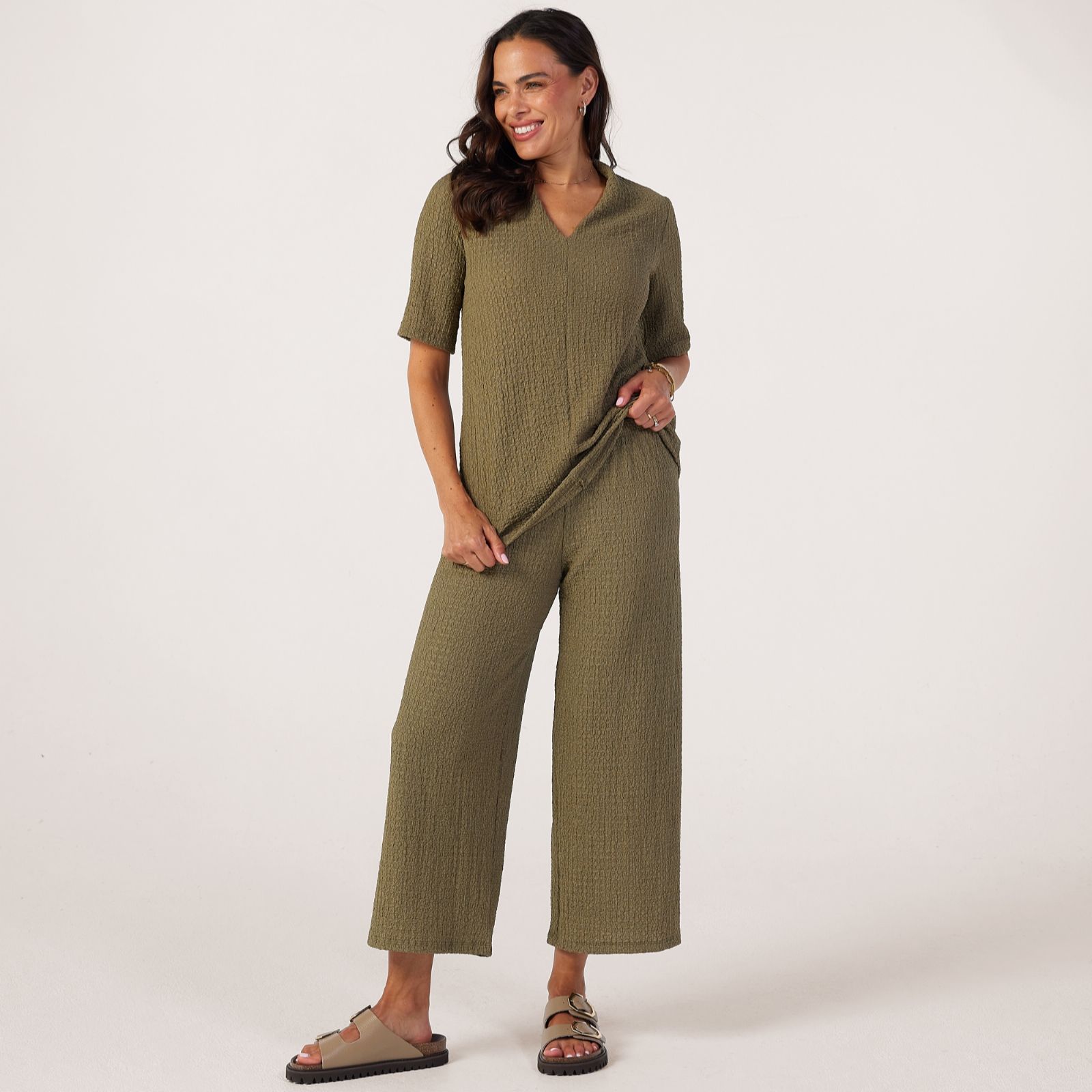Kim & Co Mini Pop Knit Wide Leg Ankle Length Trousers Petite
