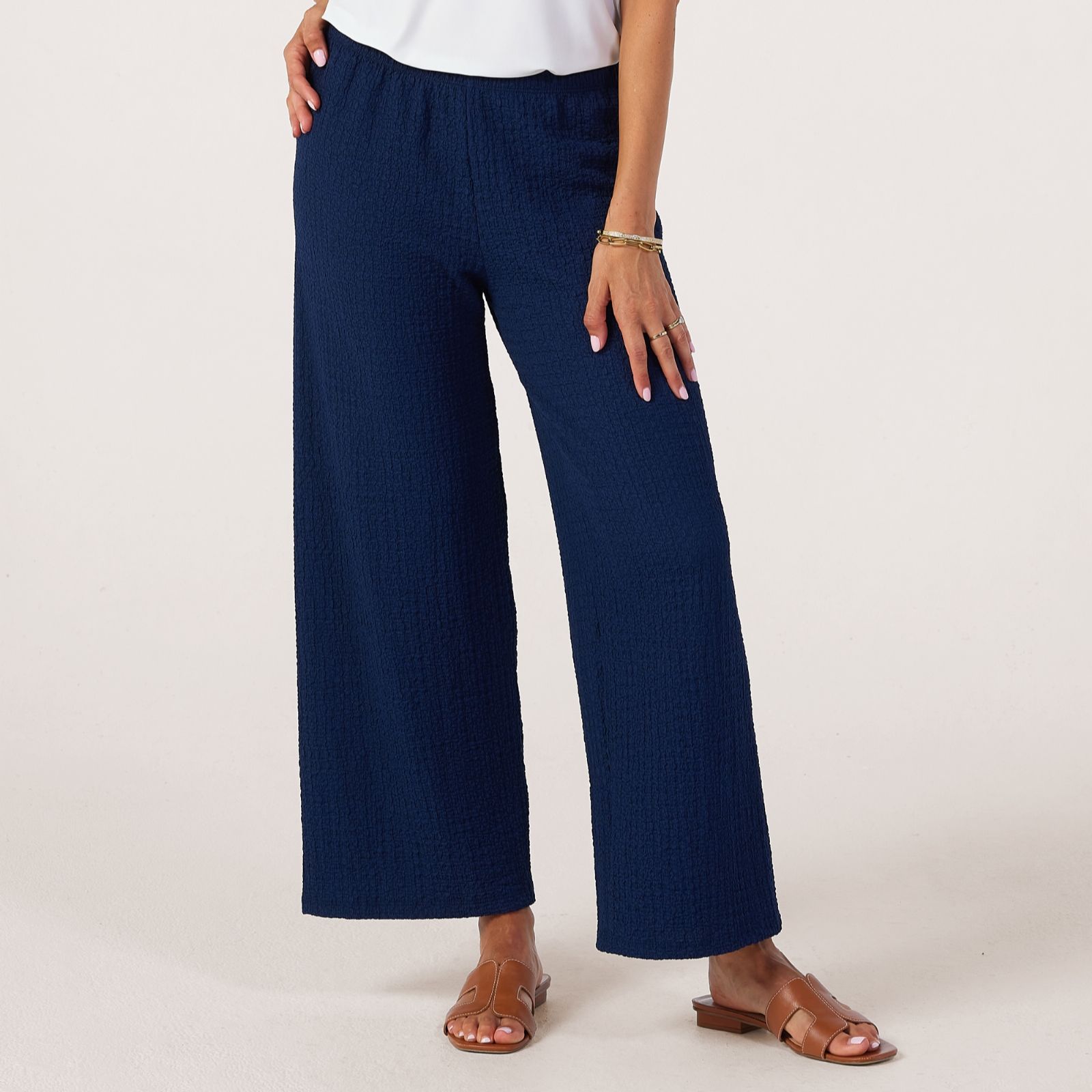 Kim & Co Mini Pop Knit Wide Leg Ankle Length Trousers Petite