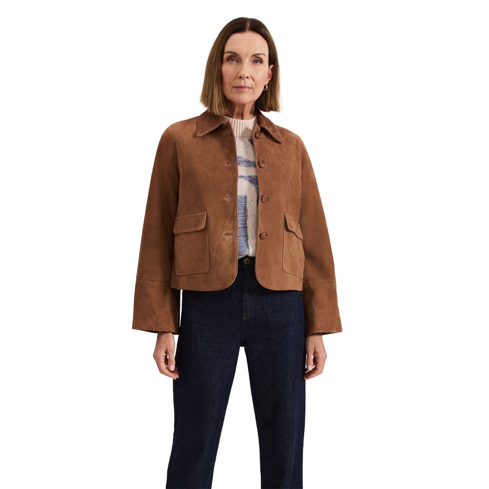 Phase Eight Indira Tan Genuine Leather Suede Button Up Jacket
