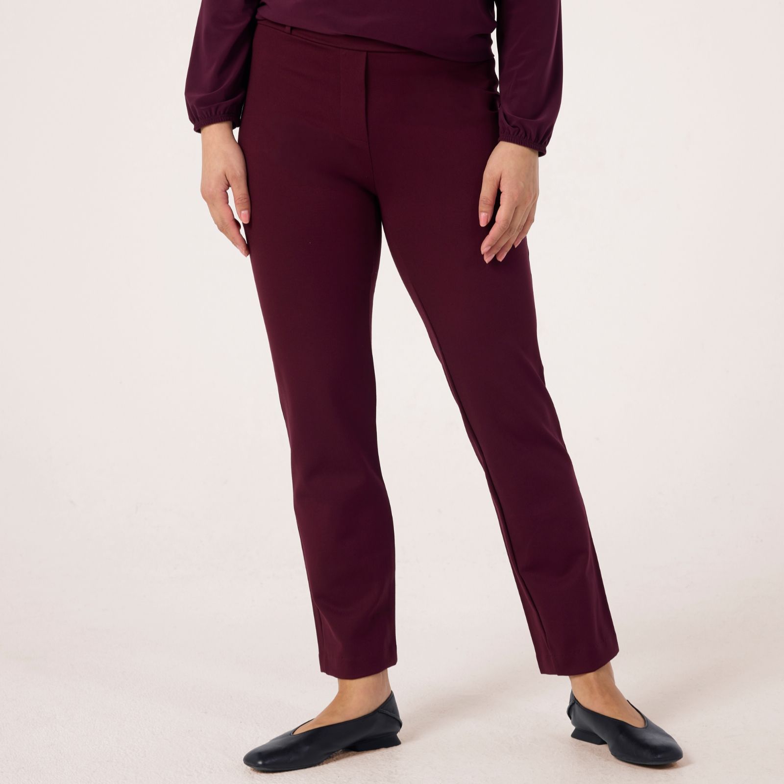 Kim & Co Strech Ponte Jersey Nina Narrow Leg Petite Trousers with Belt Loops