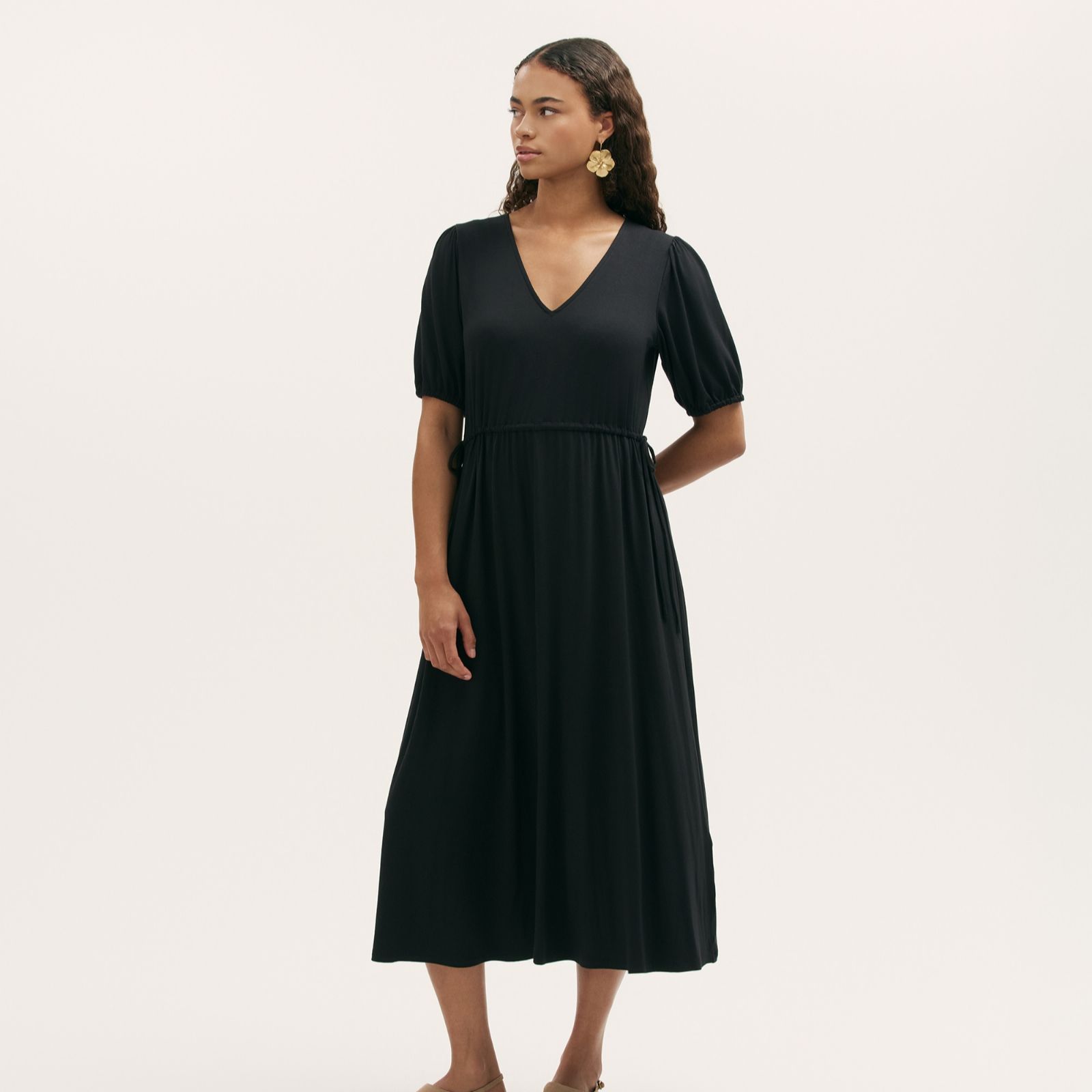 Finery London Hessa Jersey Tie Side Puff Sleeve Midi Dress