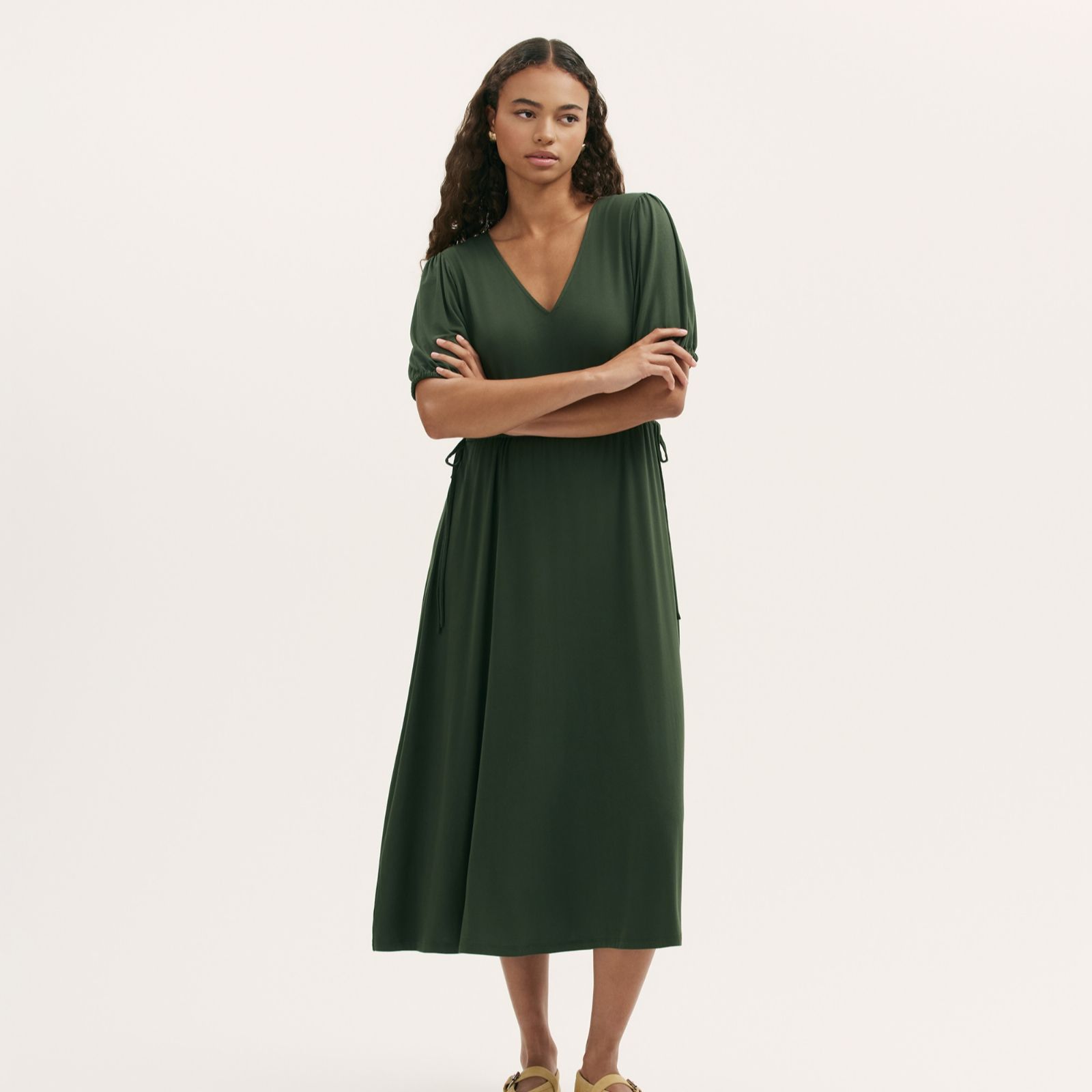 Finery London Hessa Jersey Tie Side Puff Sleeve Midi Dress