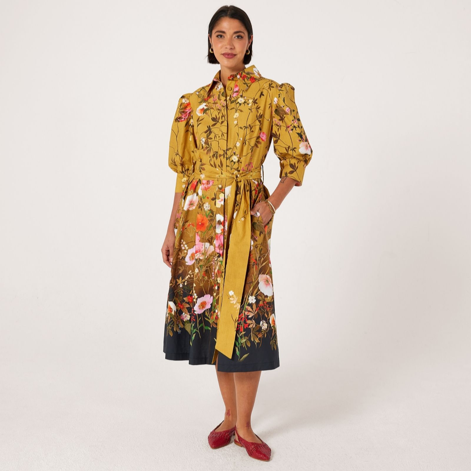 Helene Berman Floral Printed Button Shirt Dress