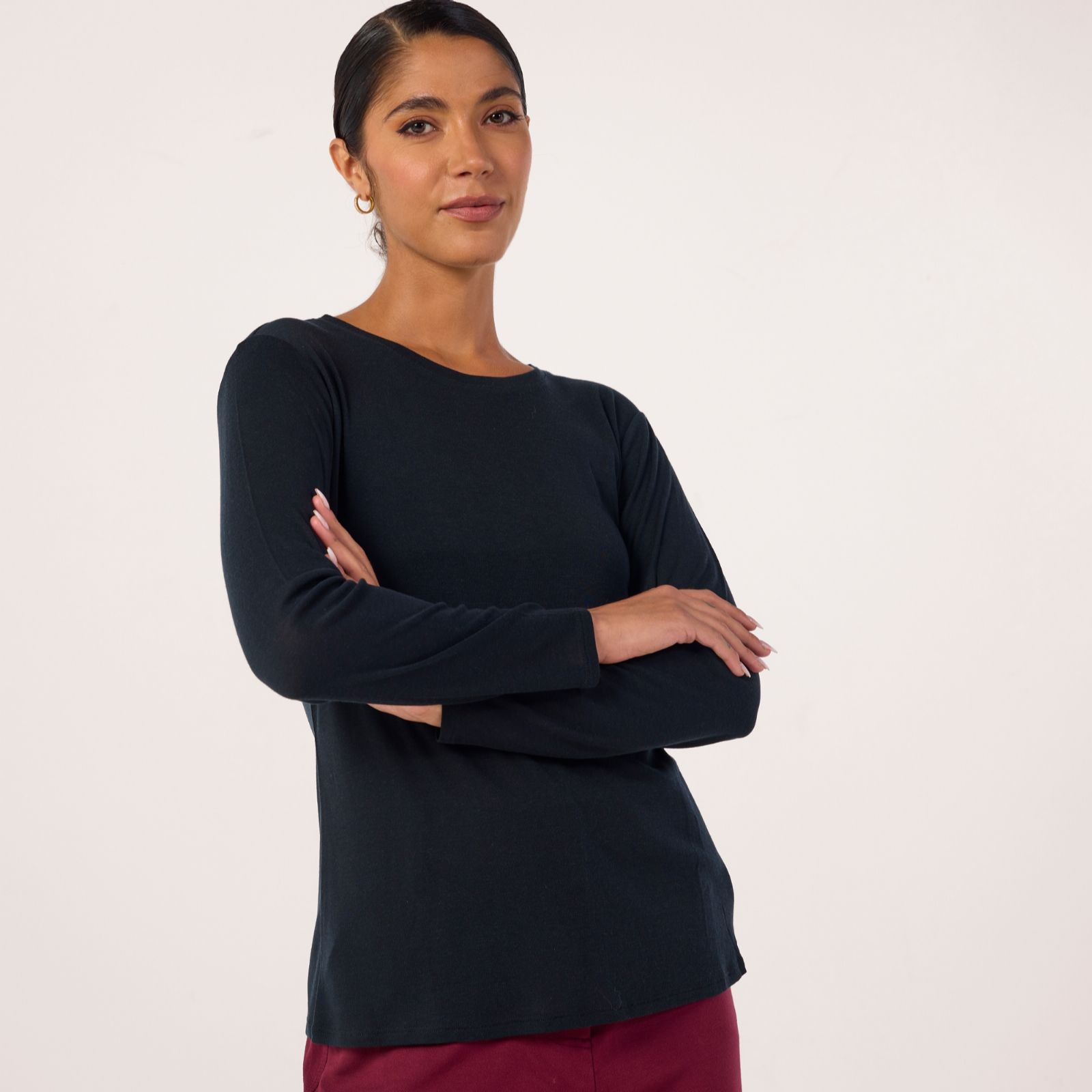 Ben de Lisi Wool Tencel Blend Long Sleeve Top