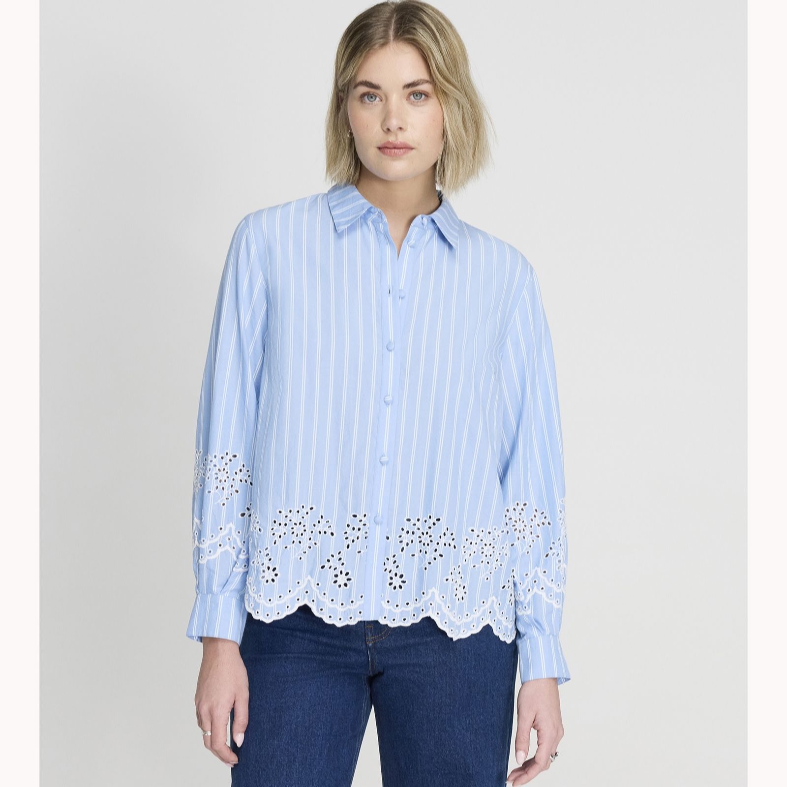 Finery London Sydnee 100% Cotton Stripe & Broderie Detail Blouse