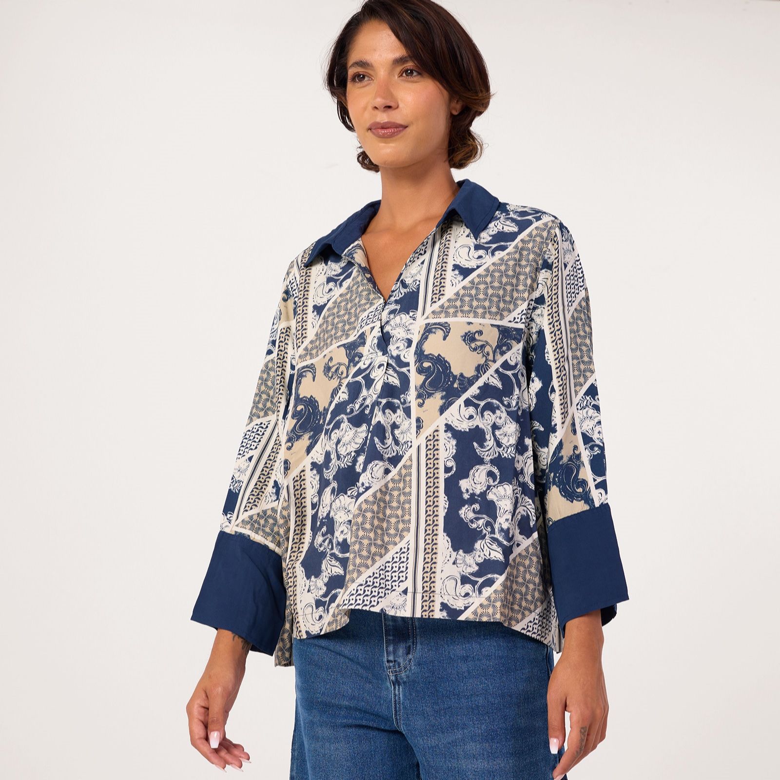 Masai Copenhagen Dayan Soft Twill Printed Shirt with Contrast Cuff