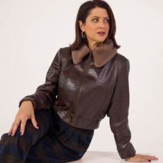 Helene Berman x Katy Faux Leather and Fur Jacket