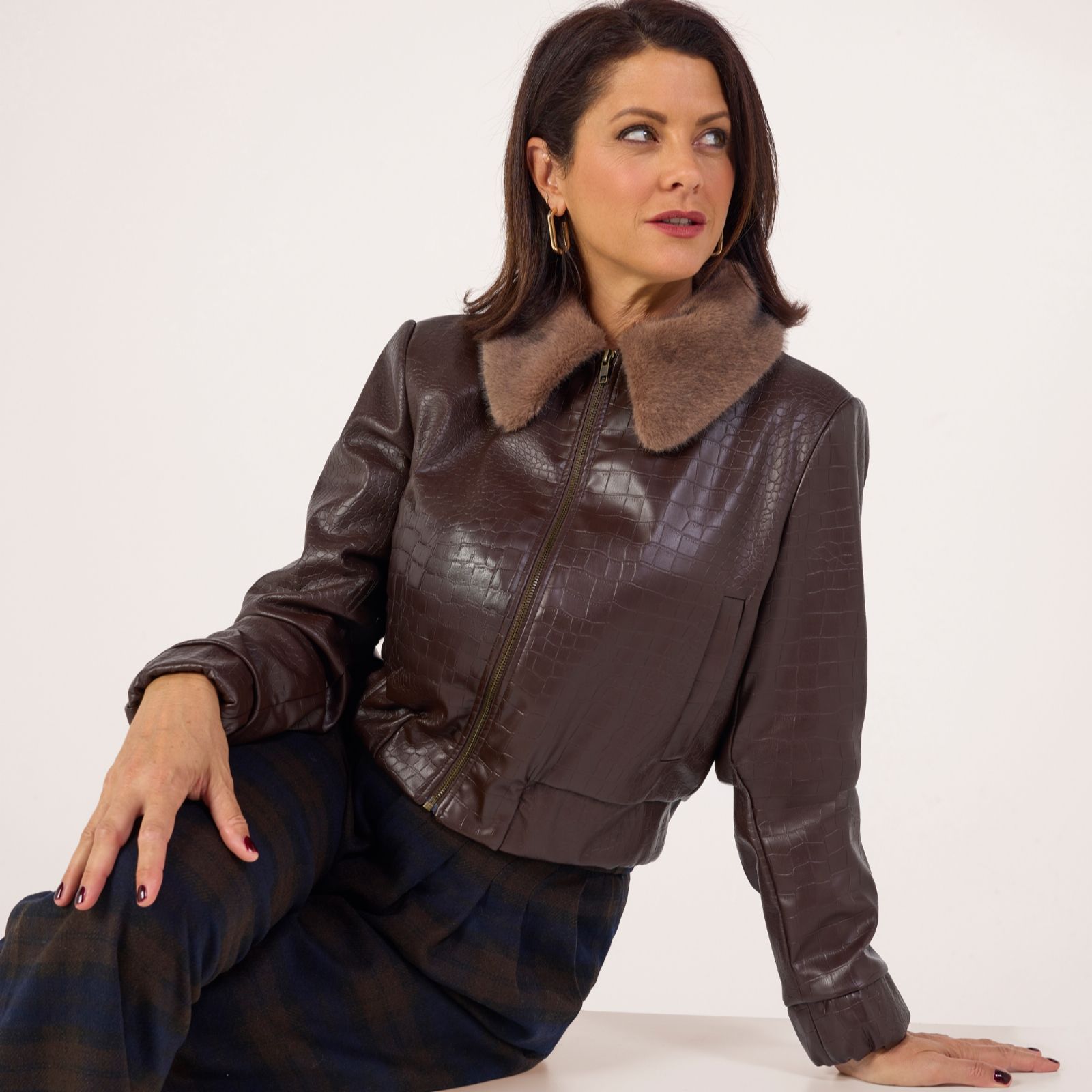 Helene Berman x Katy Faux Leather and Fur Jacket