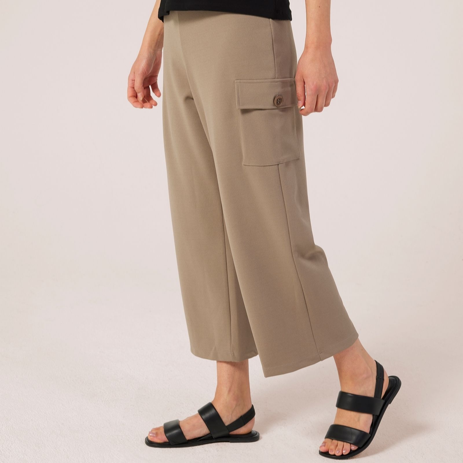 Kim & Co Ponte Crepe Wide Leg Cropped Cargo Petite Trousers