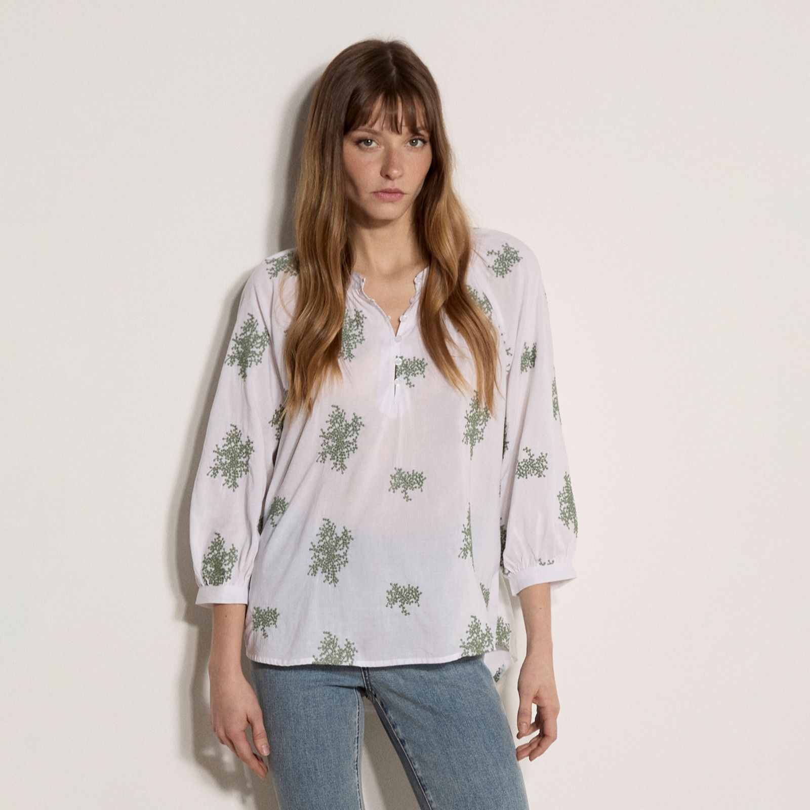 Apricot Embroidered Dotty Flower Blouse