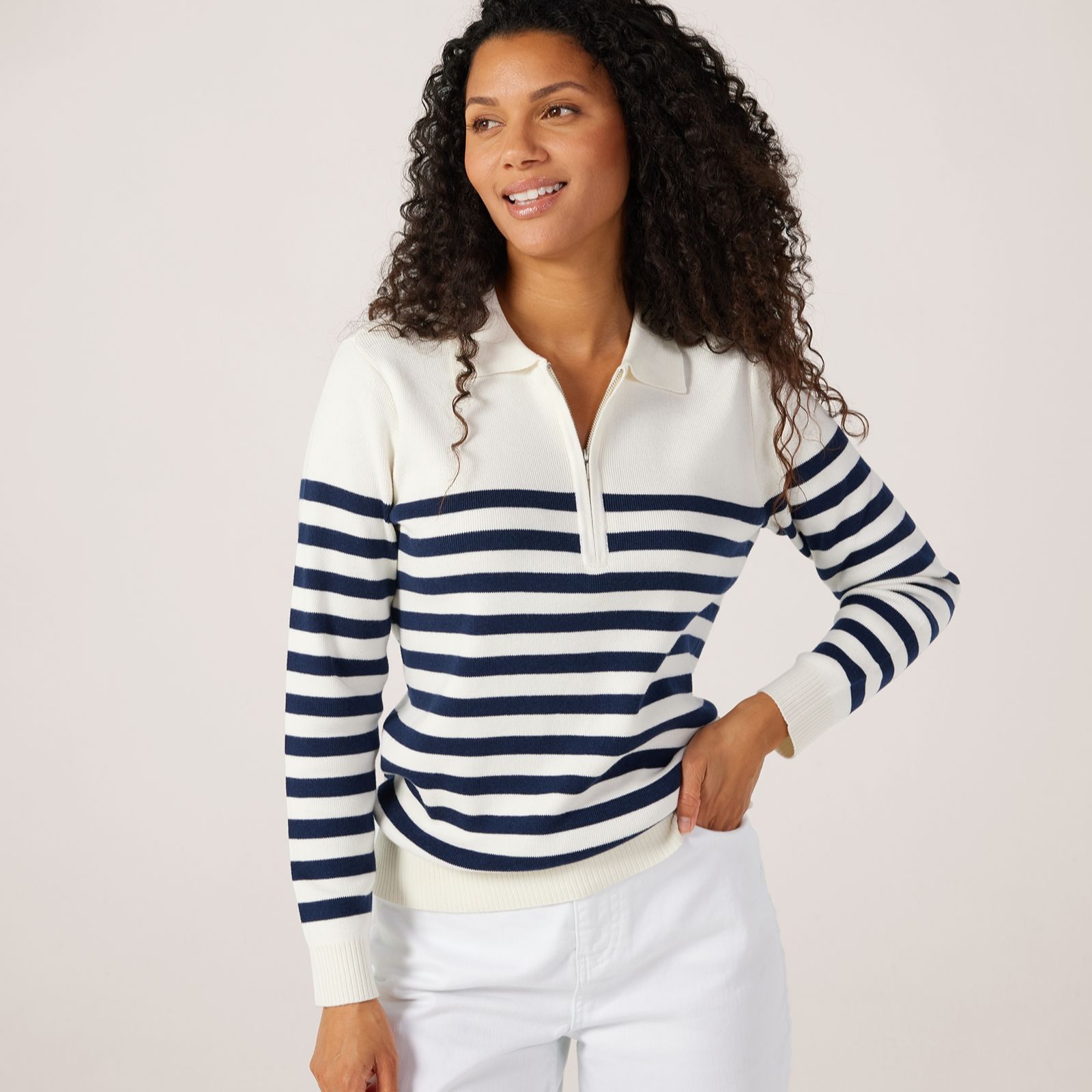 Ruth Langsford Zip Collar Stripe Jumper