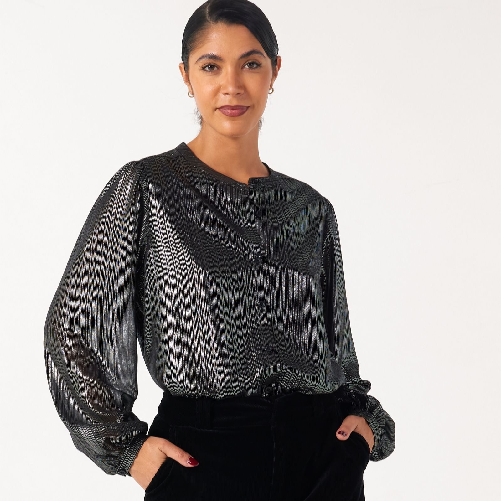 Ben de Lisi Metallic Grandad Collar Blouse
