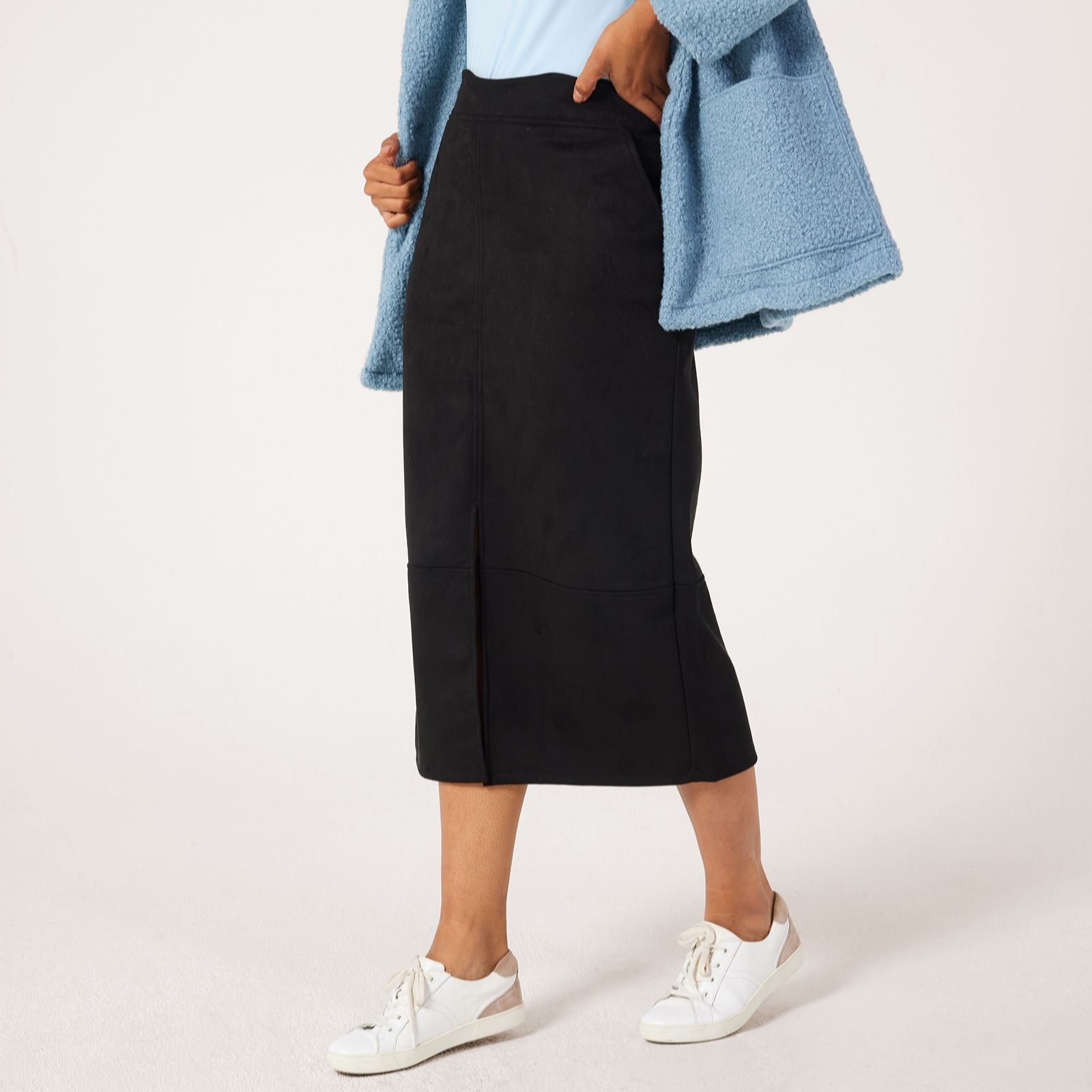 Kim & Co Stretch Faux-Suede Maxi Skirt with Front Slit