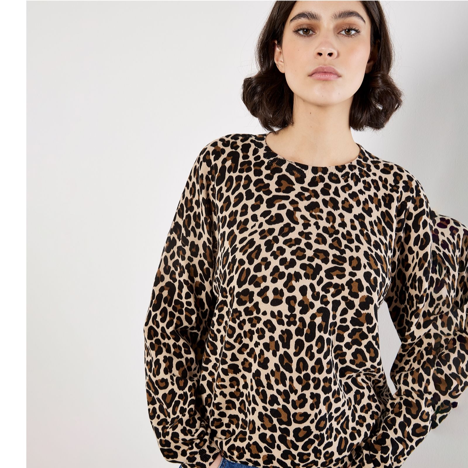 Apricot Lepoard Fine Knit Drop Shoulder Jumper