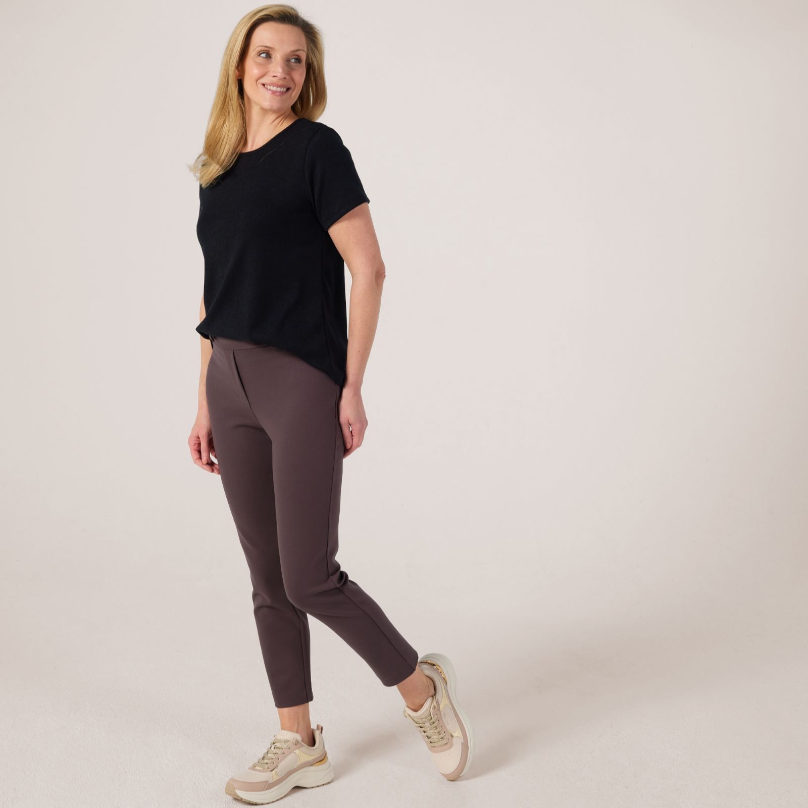 Kim & Co Stretch Ponte Jersey Sleek Ankle Narrow Leg Trousers Petite