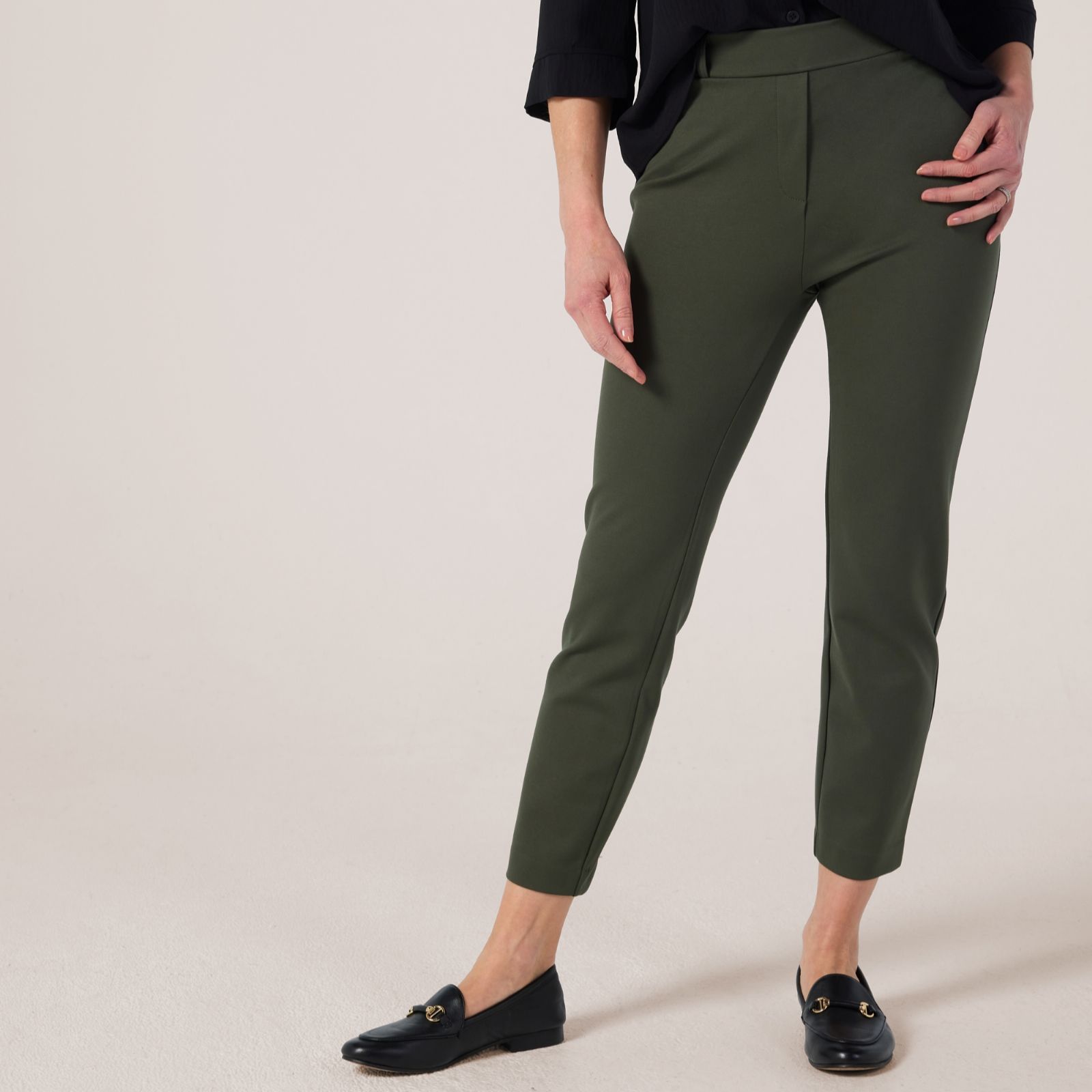 Kim & Co Stretch Ponte Jersey Sleek Ankle Narrow Leg Trousers Petite
