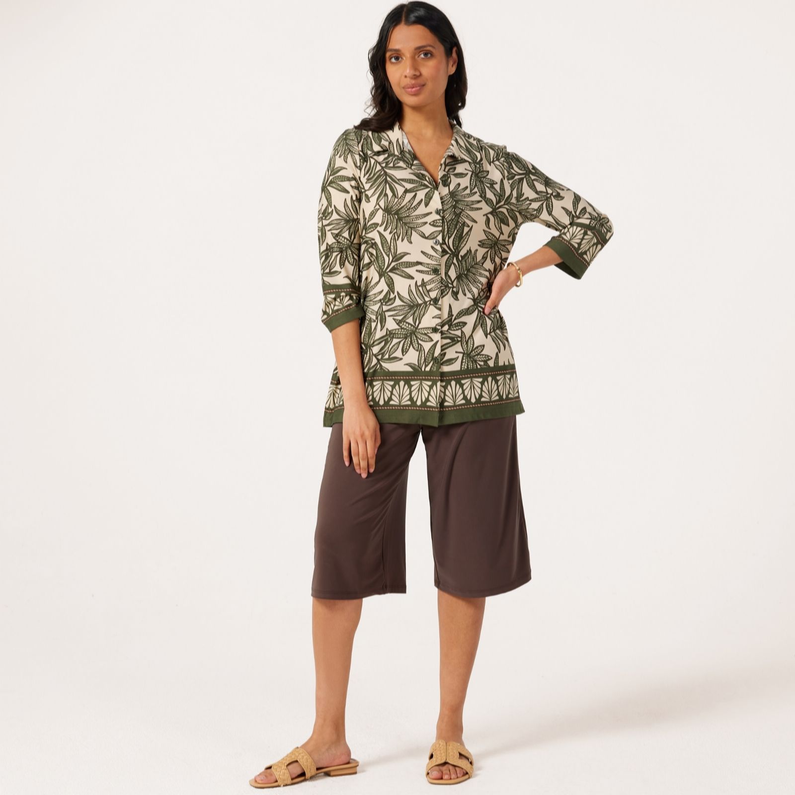  Kim & Co Border Print Brazil Jersey 3/4 Sleeve Shirt