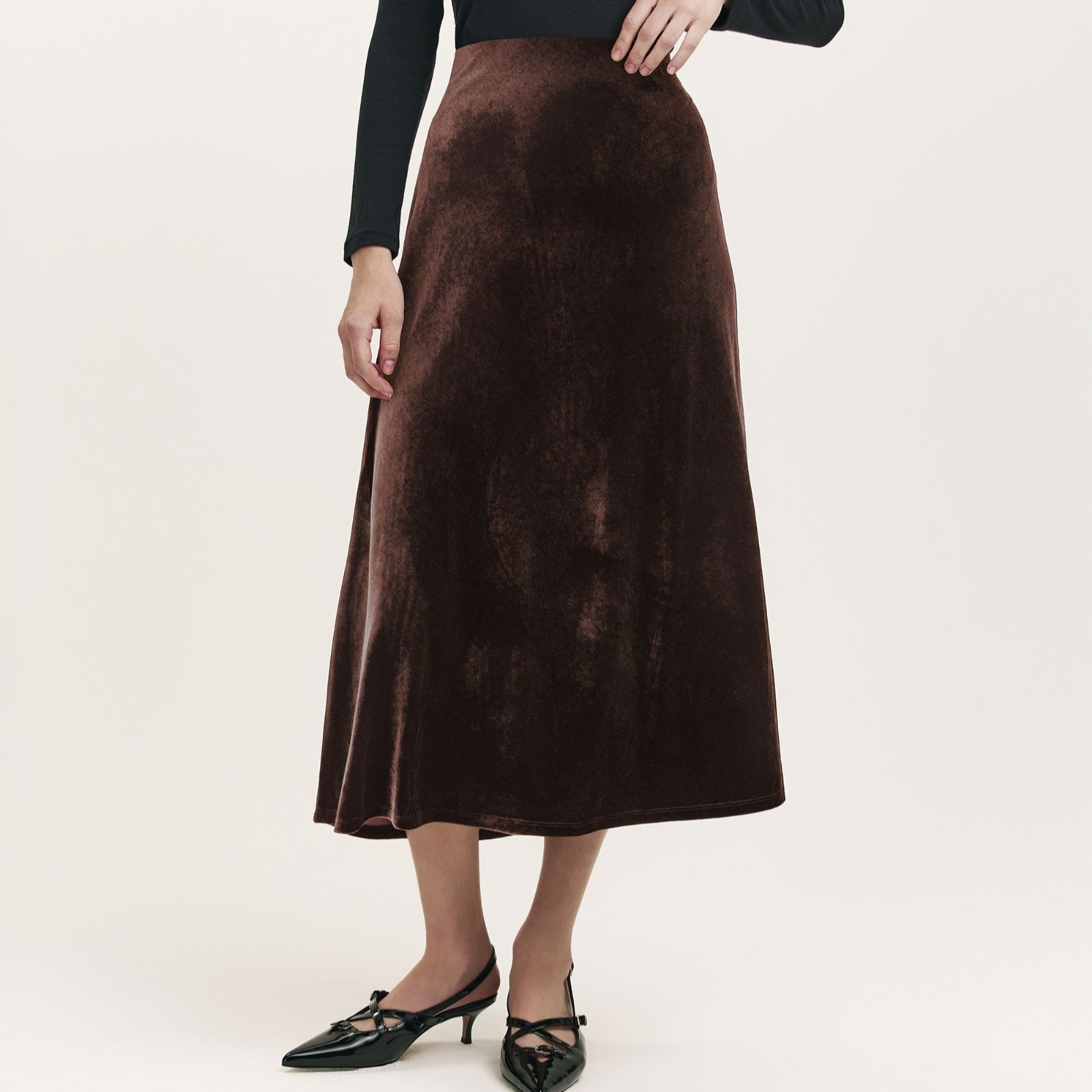 Finery London Bailey Stretch Velvet Pull on Skirt