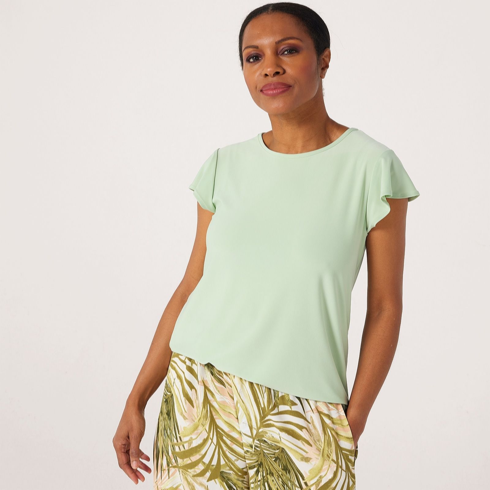 Kim & Co Deluxe Brazil Jersey Short Flutter Sleeve Top