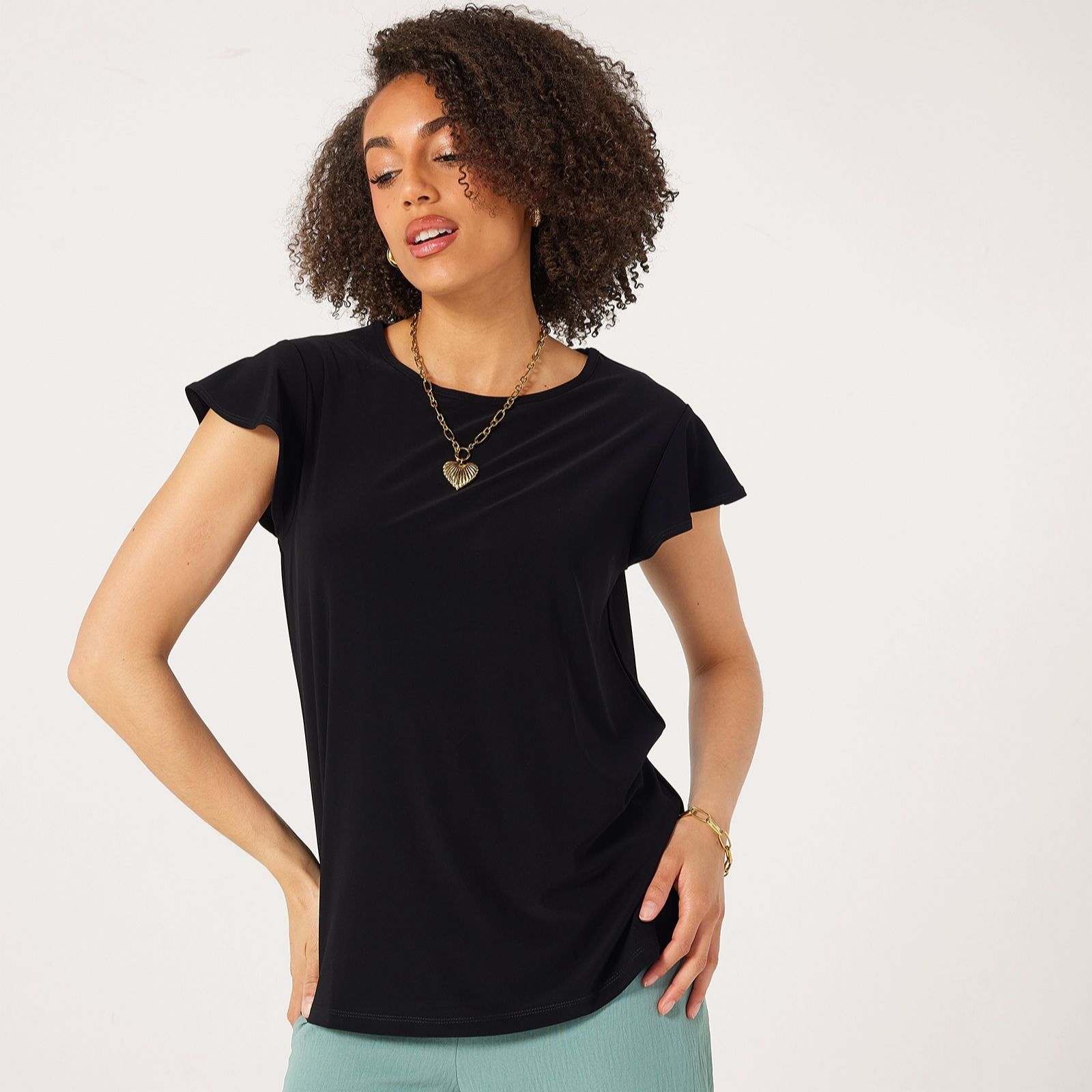 Kim & Co Deluxe Brazil Jersey Short Flutter Sleeve Top