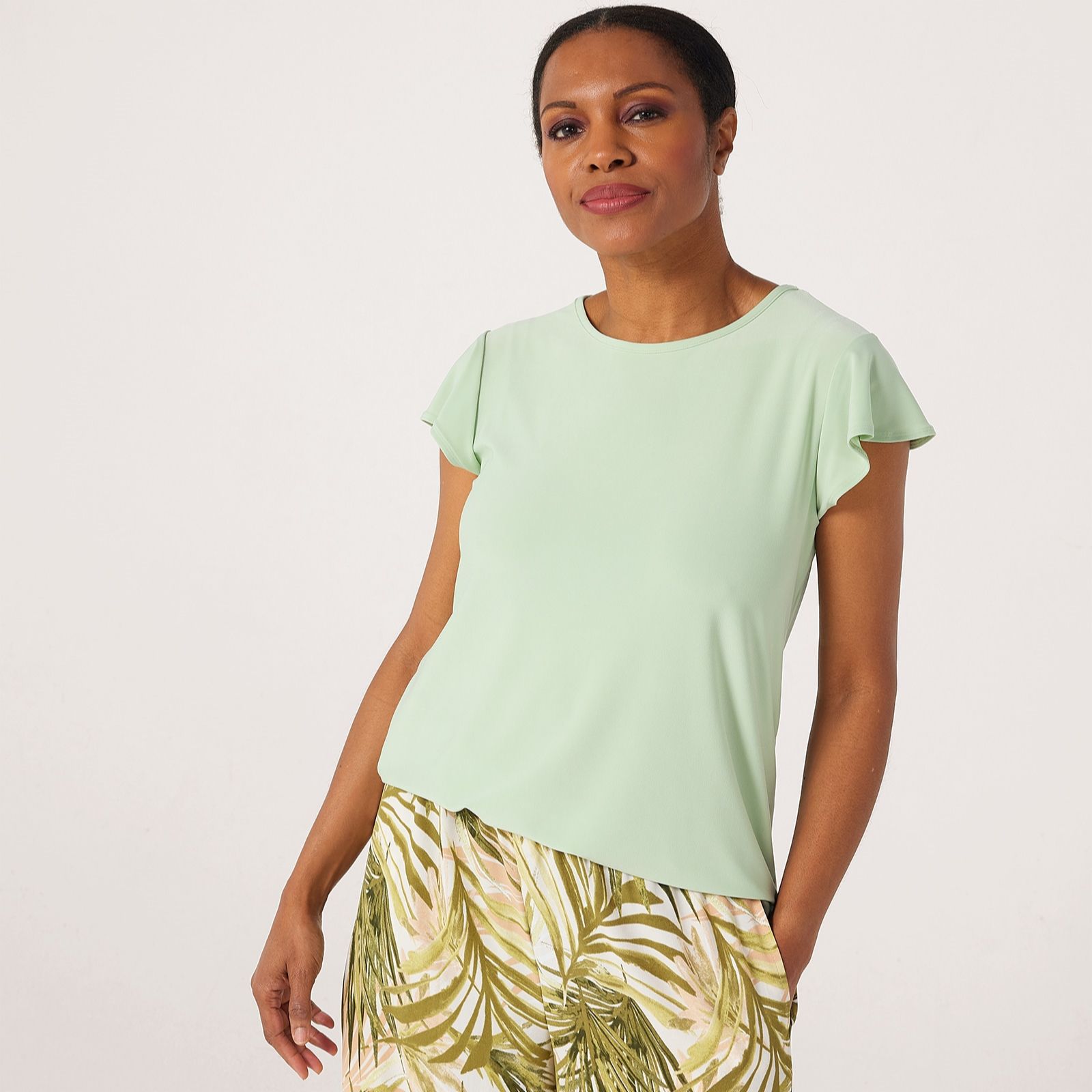 Kim & Co Deluxe Brazil Jersey Short Flutter Sleeve Top