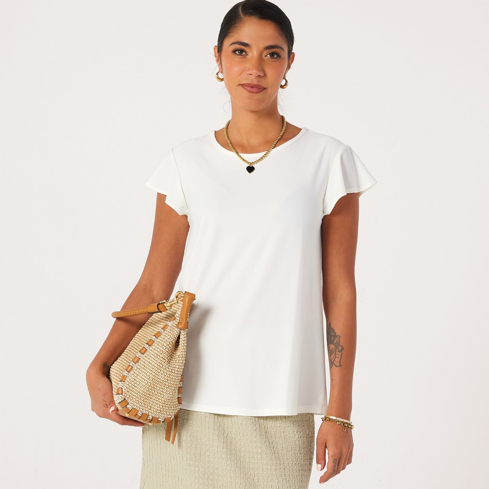 Kim & Co Deluxe Brazil Jersey Short Flutter Sleeve Top