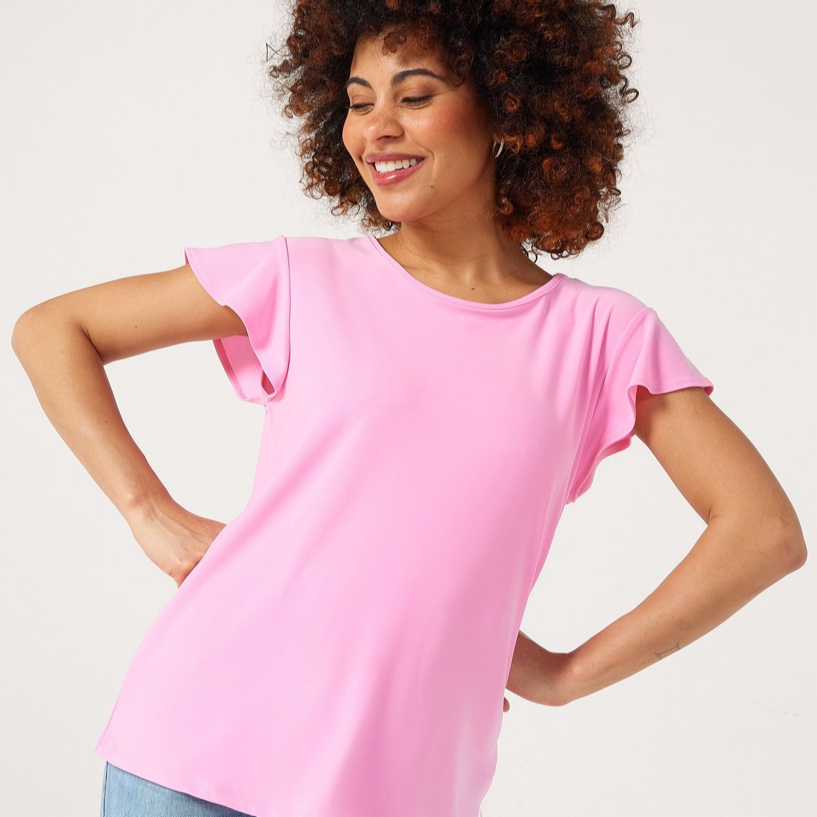 Kim & Co Deluxe Brazil Jersey Short Flutter Sleeve Top