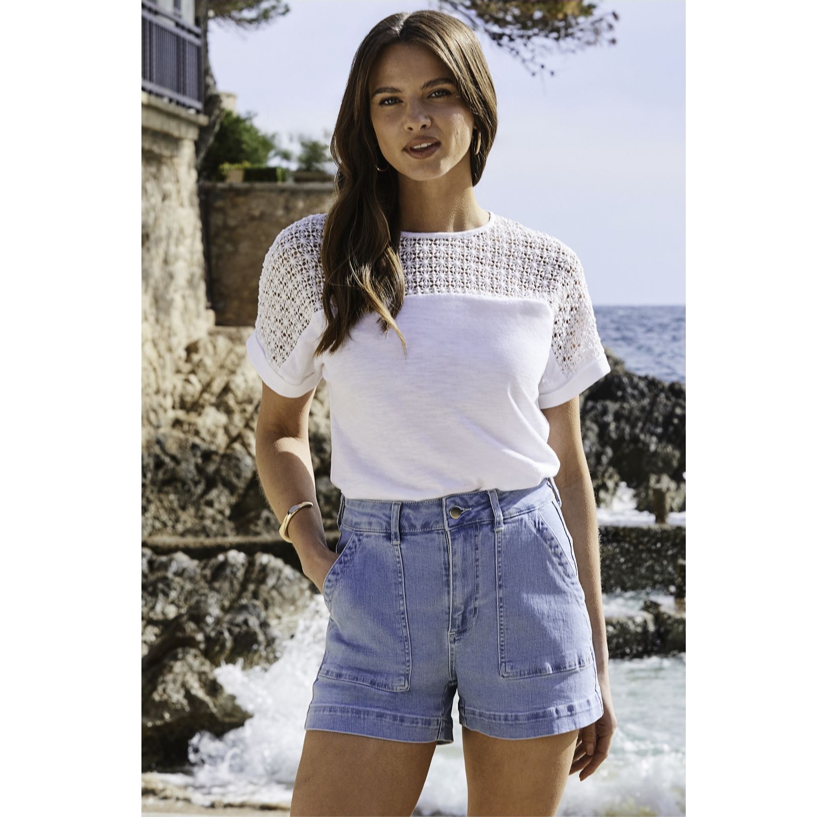 Sosandar Slub Low Back Crochet T-Shirt