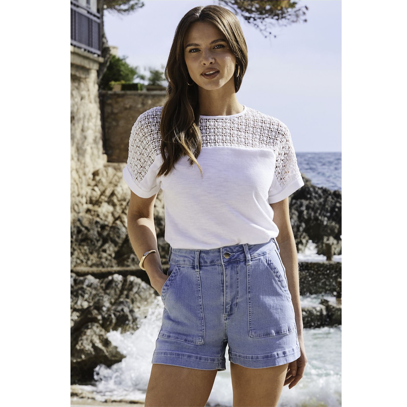 Sosandar Slub Low Back Crochet T-Shirt