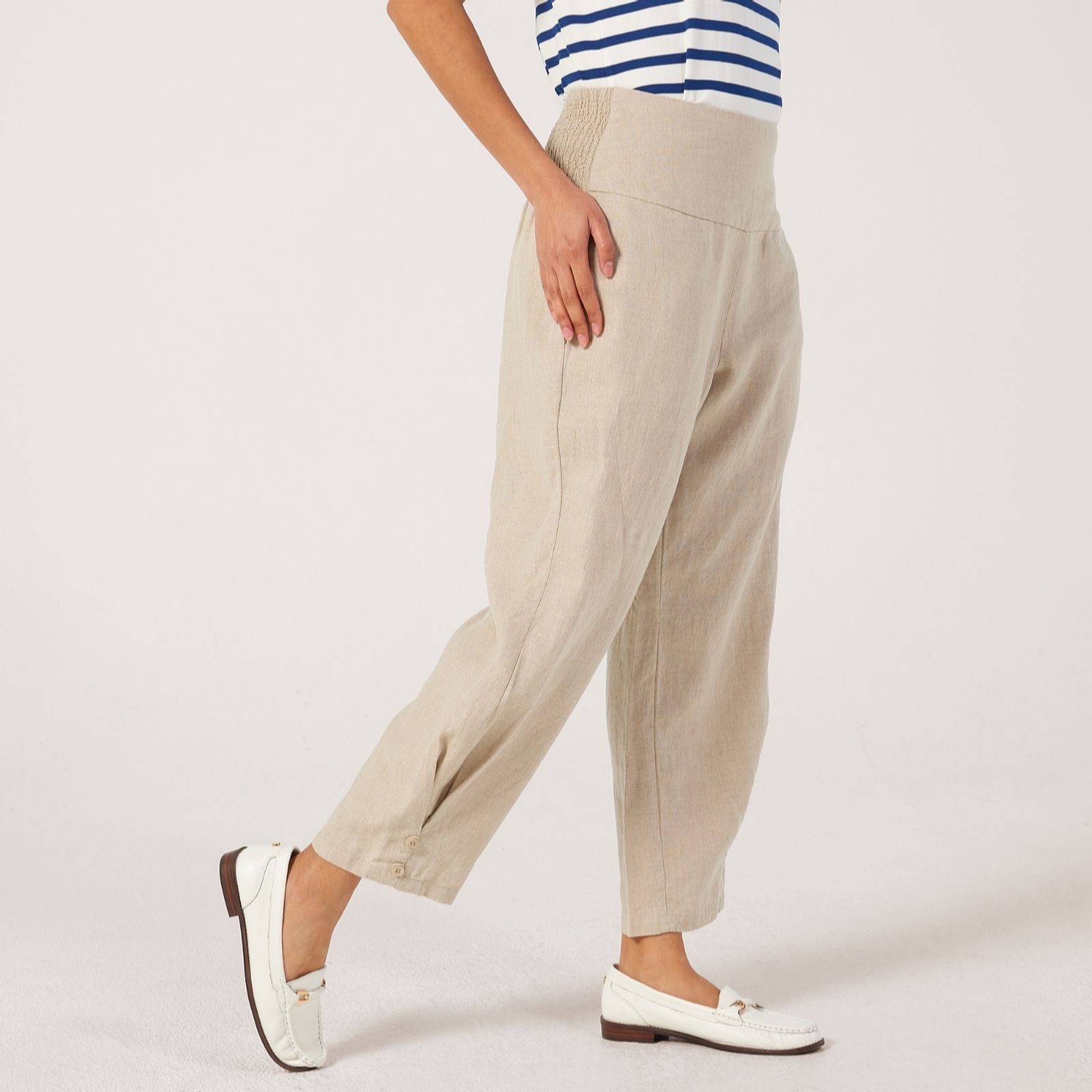Masai Copenhagen Penna 100% Linen Cropped Trouser with Stretch Waist