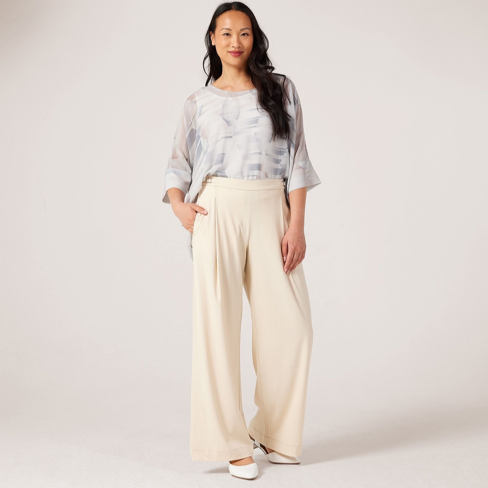 MarlaWynne Denim Pique Chambray Straight Leg Trousers