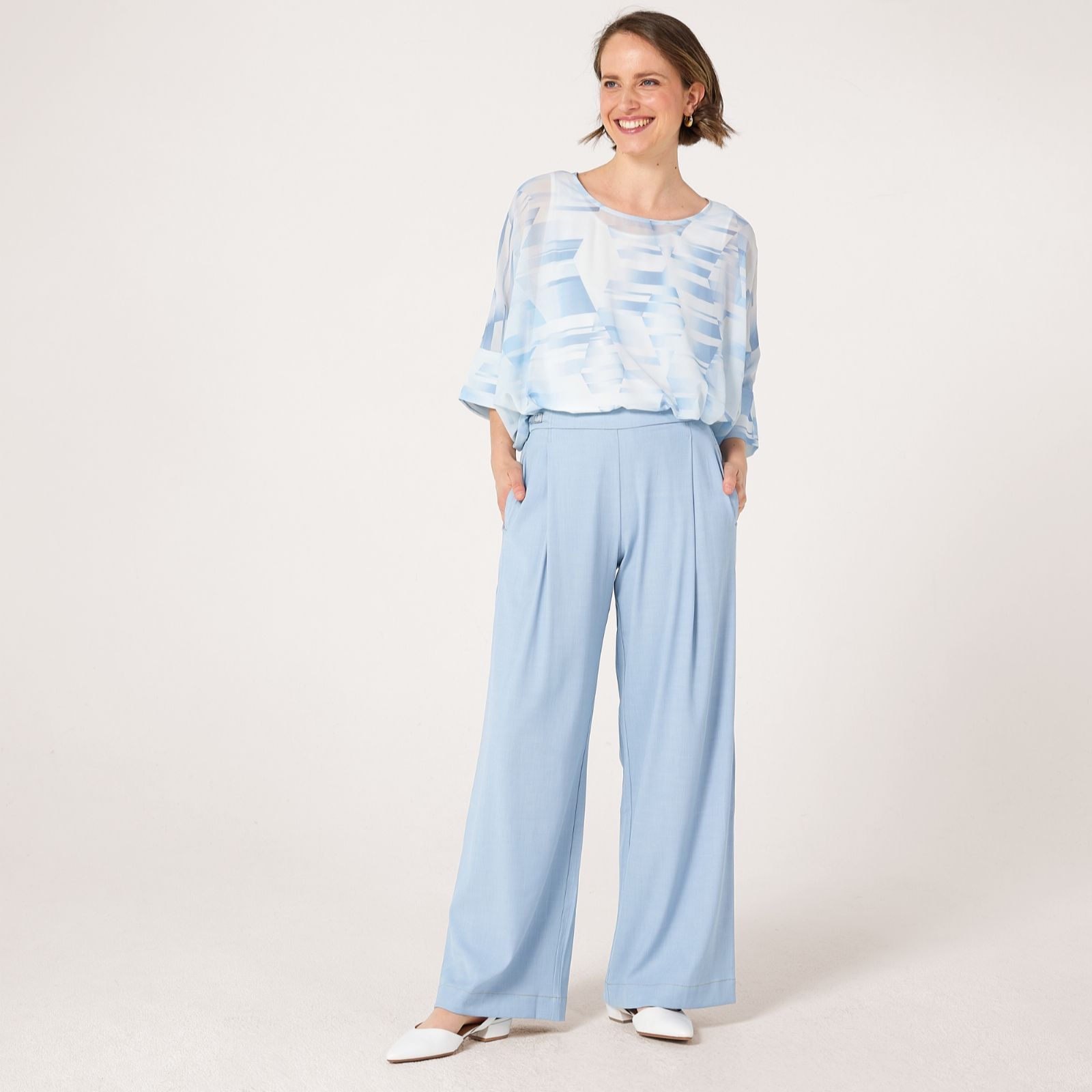 MarlaWynne Denim Pique Chambray Straight Leg Trousers