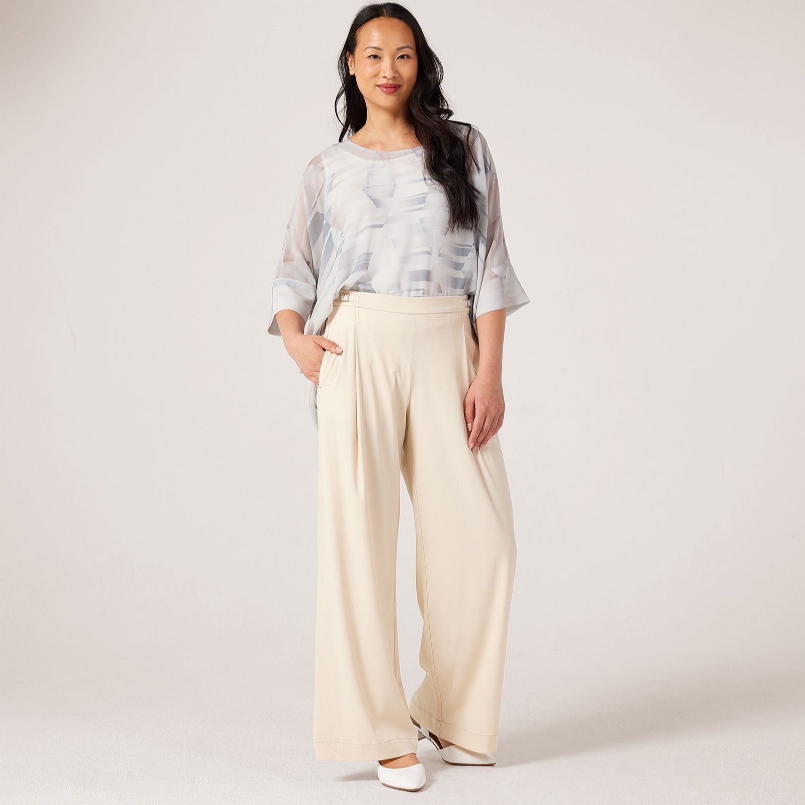 MarlaWynne Denim Pique Chambray Straight Leg Trousers