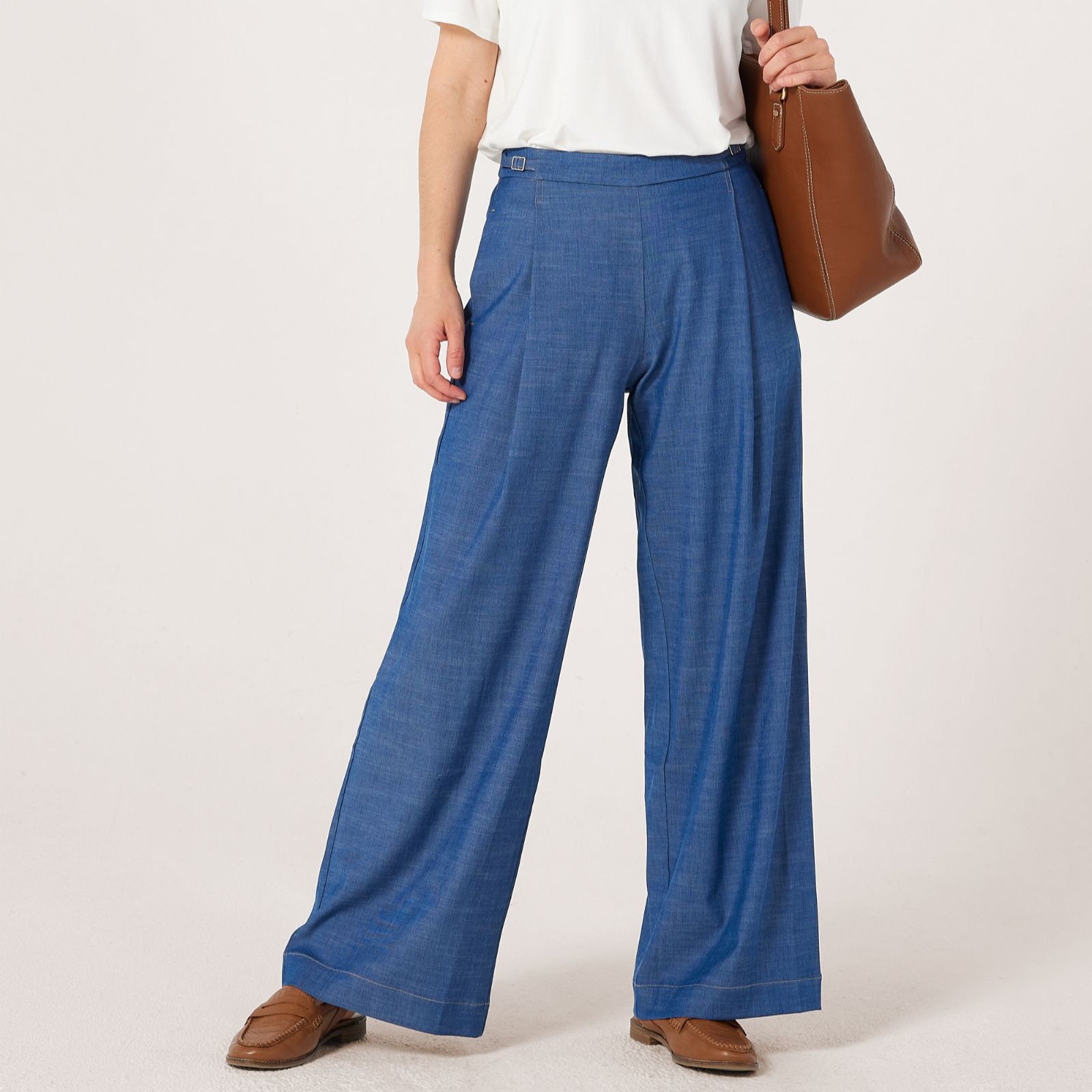 MarlaWynne Denim Pique Chambray Straight Leg Trousers
